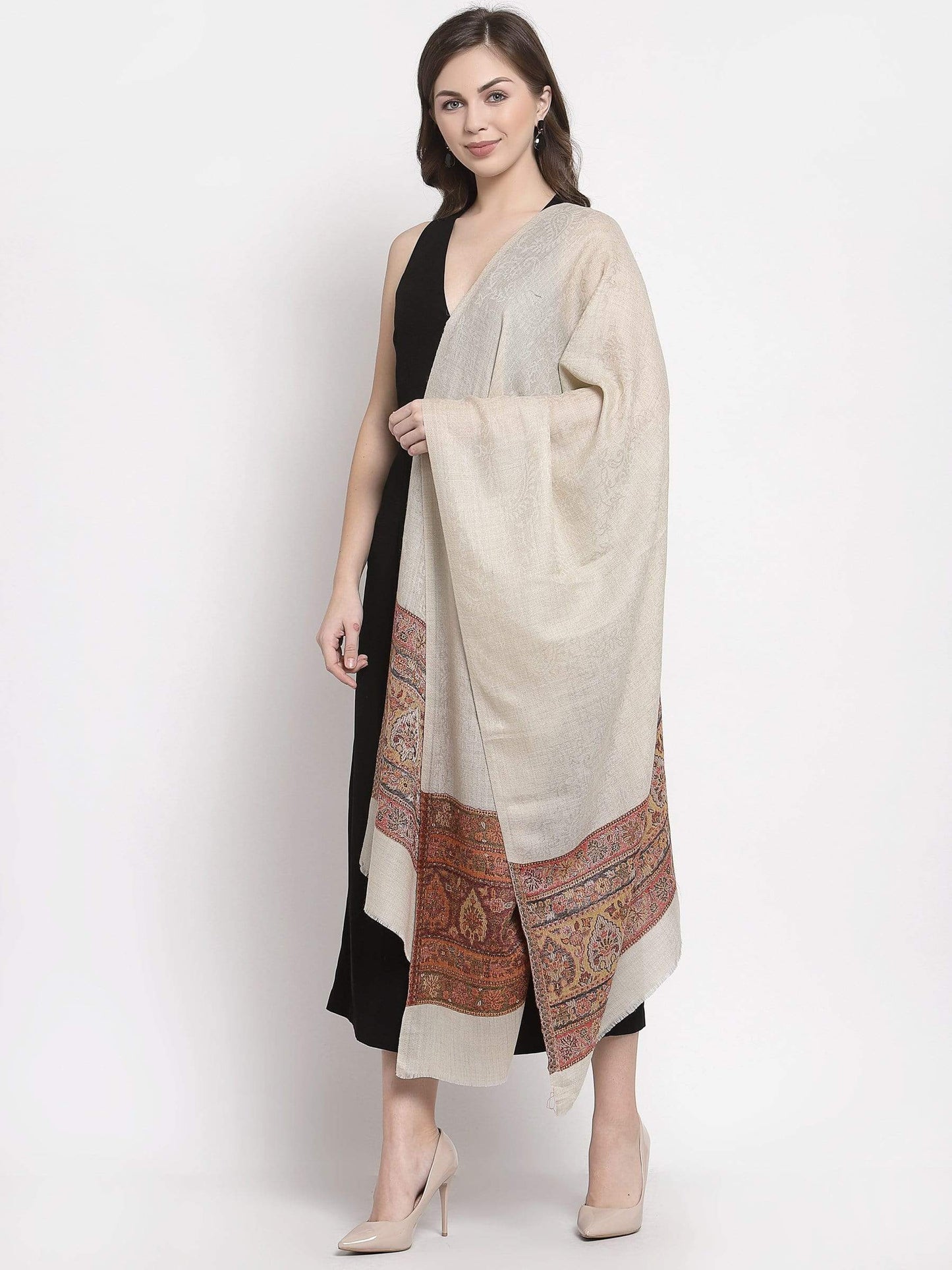 Pashtush India 70x200 Pashtush Women's Reversible Stole, Chanting Paisley Weave Scarf, Beige