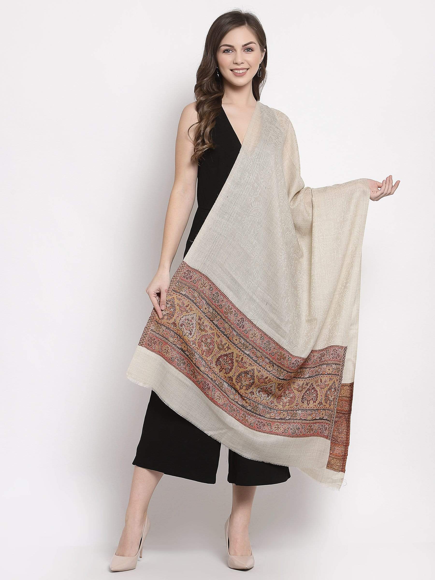 Pashtush India 70x200 Pashtush Women's Reversible Stole, Chanting Paisley Weave Scarf, Beige