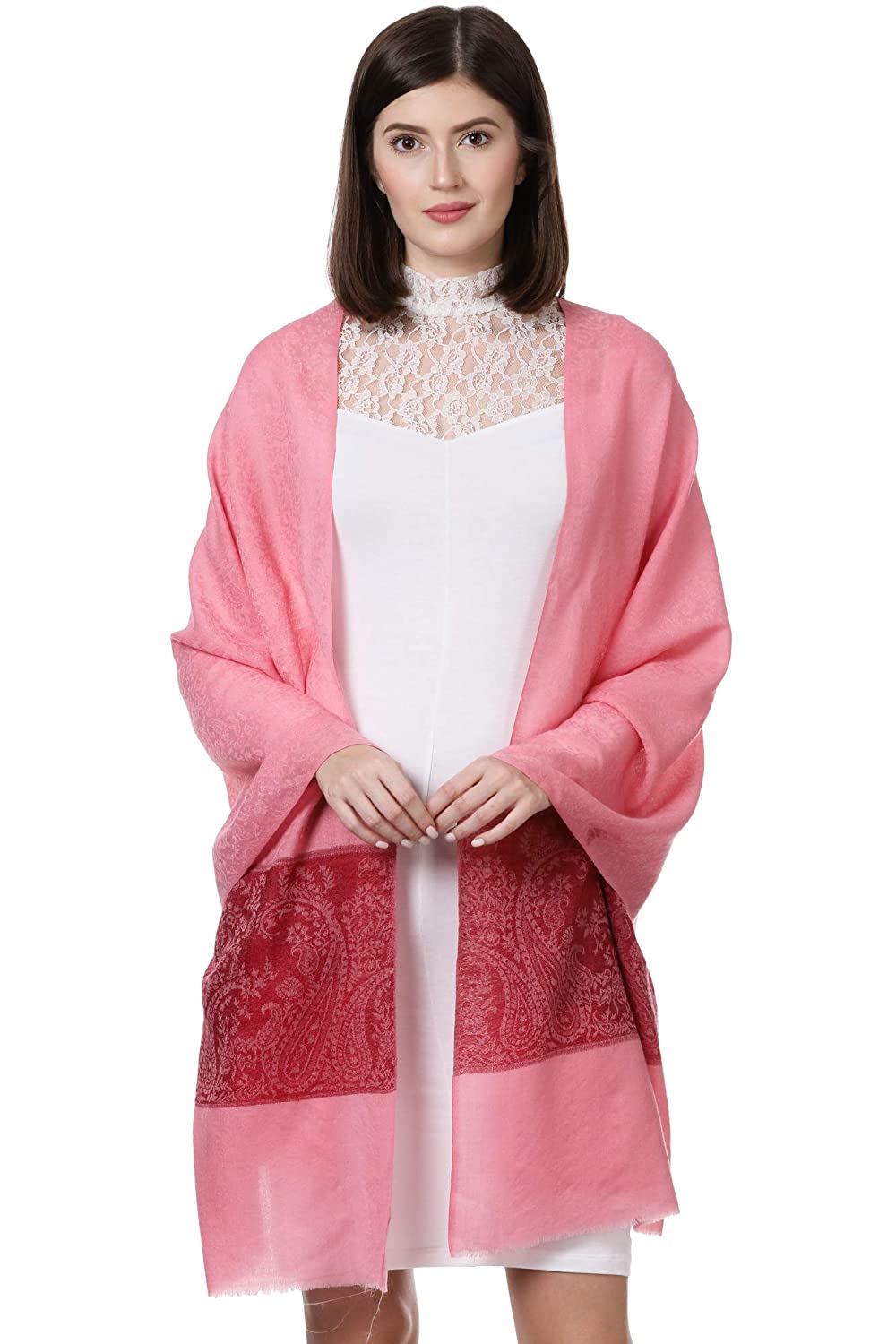 Pashtush India 70x200 Pashtush Women's Reversible Stole, Chanting Paisley Weave Scarf, Powder Pink