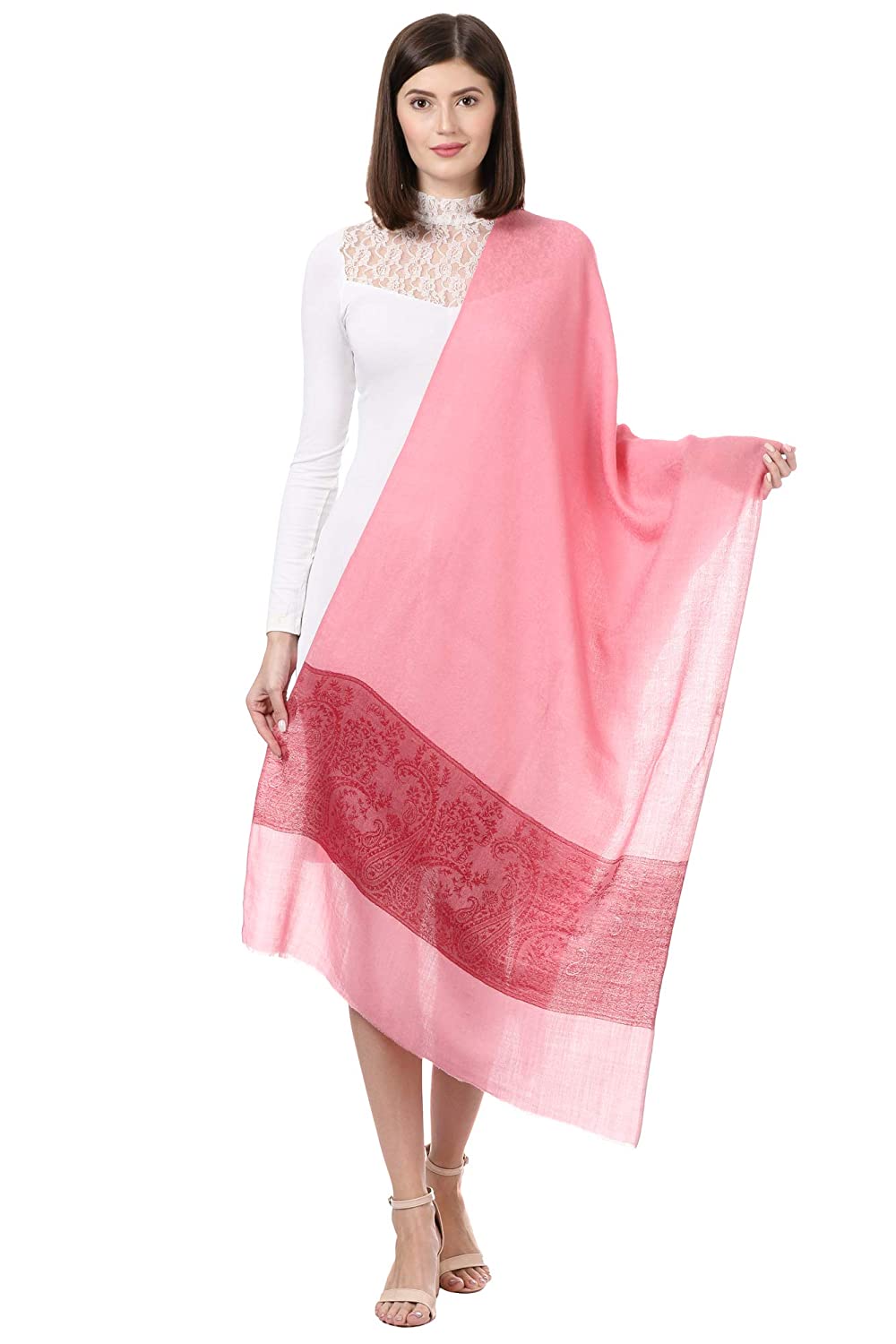 Pashtush India 70x200 Pashtush Women's Reversible Stole, Chanting Paisley Weave Scarf, Powder Pink
