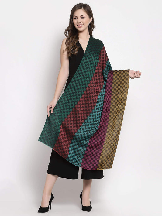 Pashtush India 70x200 Pashtush Women's Reversible Stole, checkered design Multi coloured