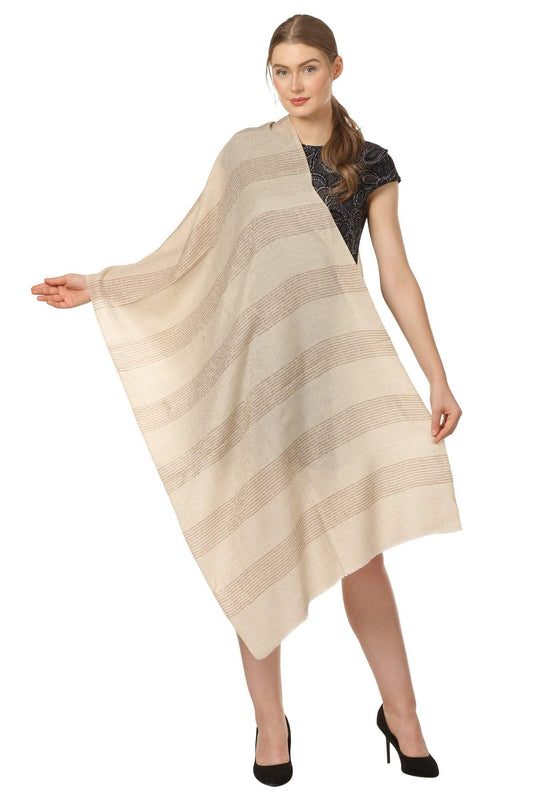 Pashtush Store Stole Pashtush Women's Reversible Stole, with Stripes, Natural Wool, Subtle Beige