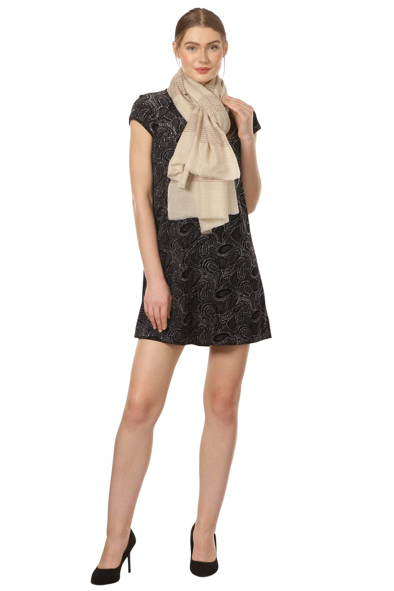 Pashtush Store Stole Pashtush Women's Reversible Stole, with Stripes, Natural Wool, Subtle Beige