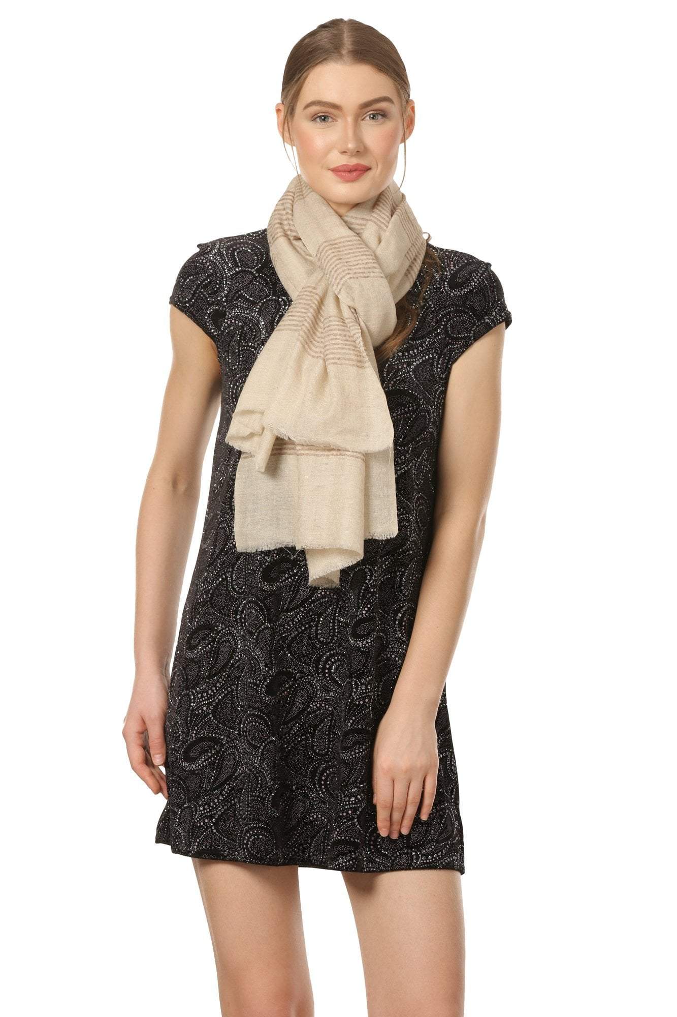 Pashtush Store Stole Pashtush Women's Reversible Stole, with Stripes, Natural Wool, Subtle Beige
