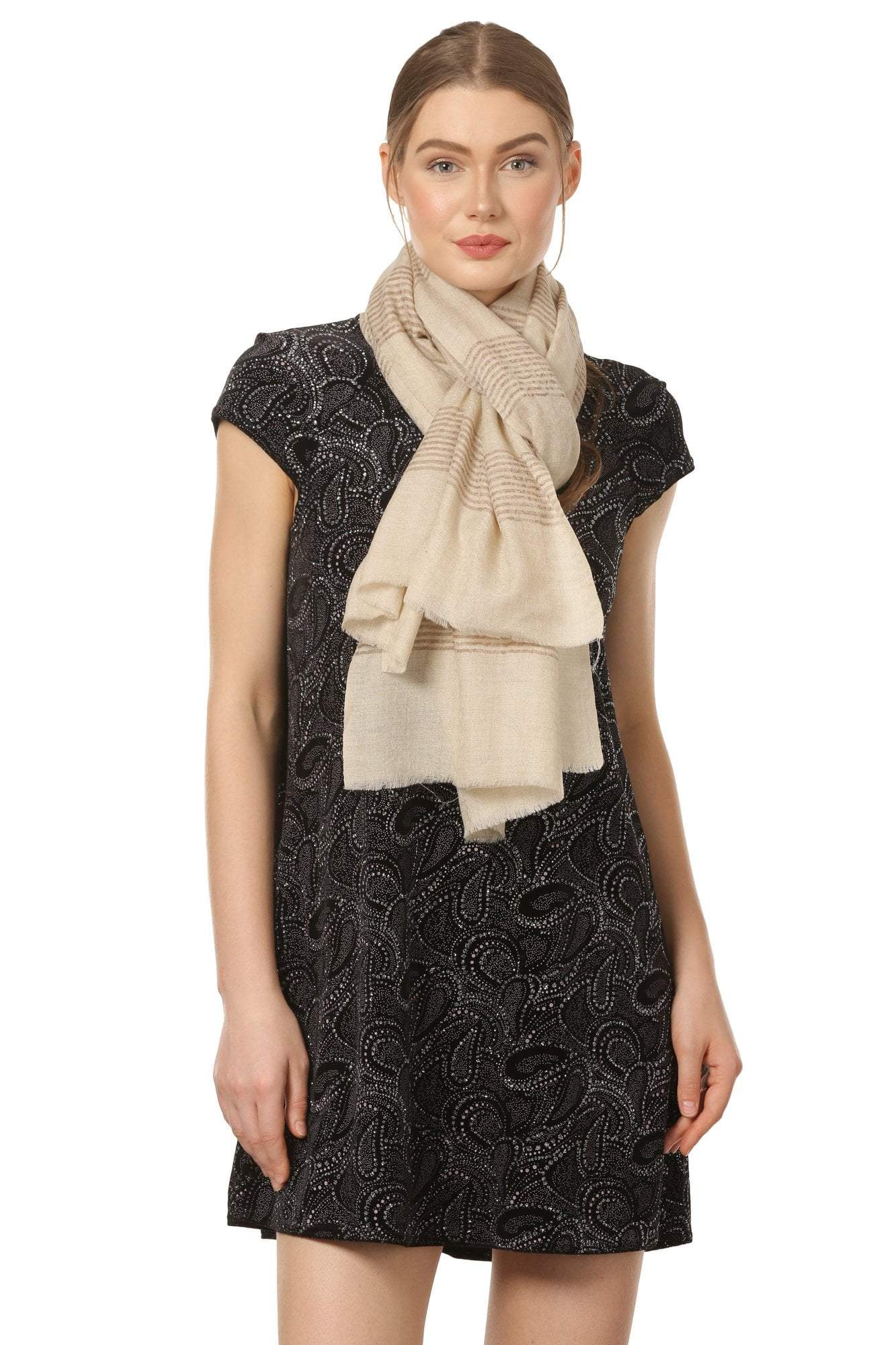 Pashtush Store Stole Pashtush Women's Reversible Stole, with Stripes, Natural Wool, Subtle Beige