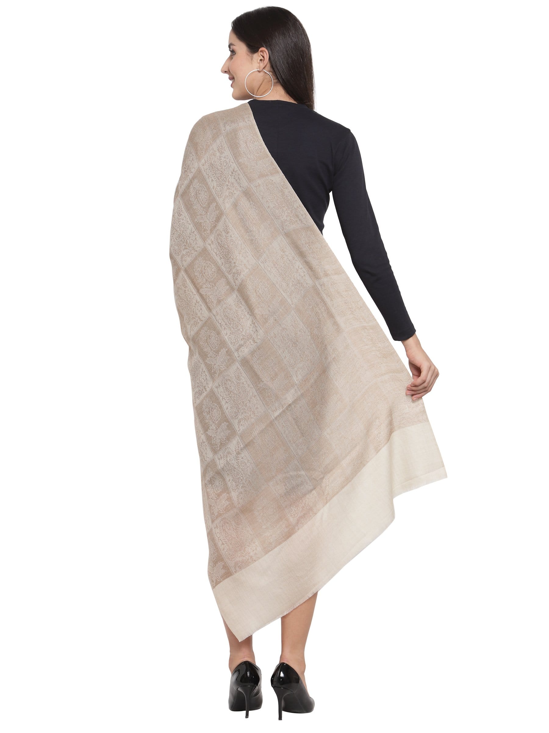 Pashtush India 70x200 Pashtush Women's Self Weave Stole, Fine Wool, Earthy Beige