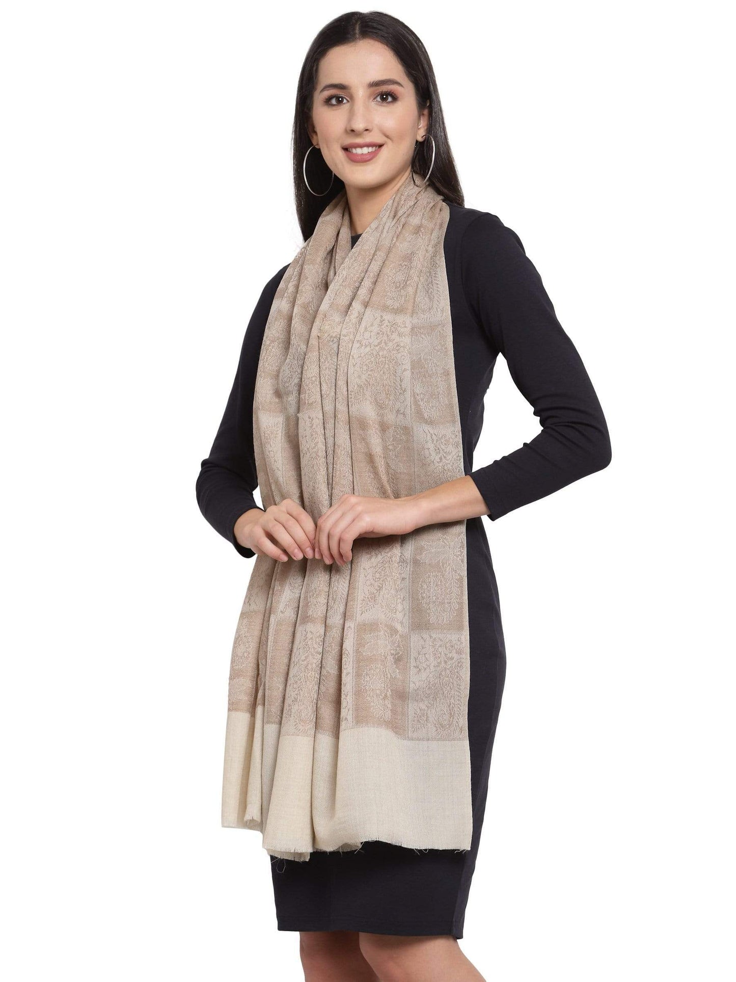 Pashtush India 70x200 Pashtush Women's Self Weave Stole, Fine Wool, Earthy Beige