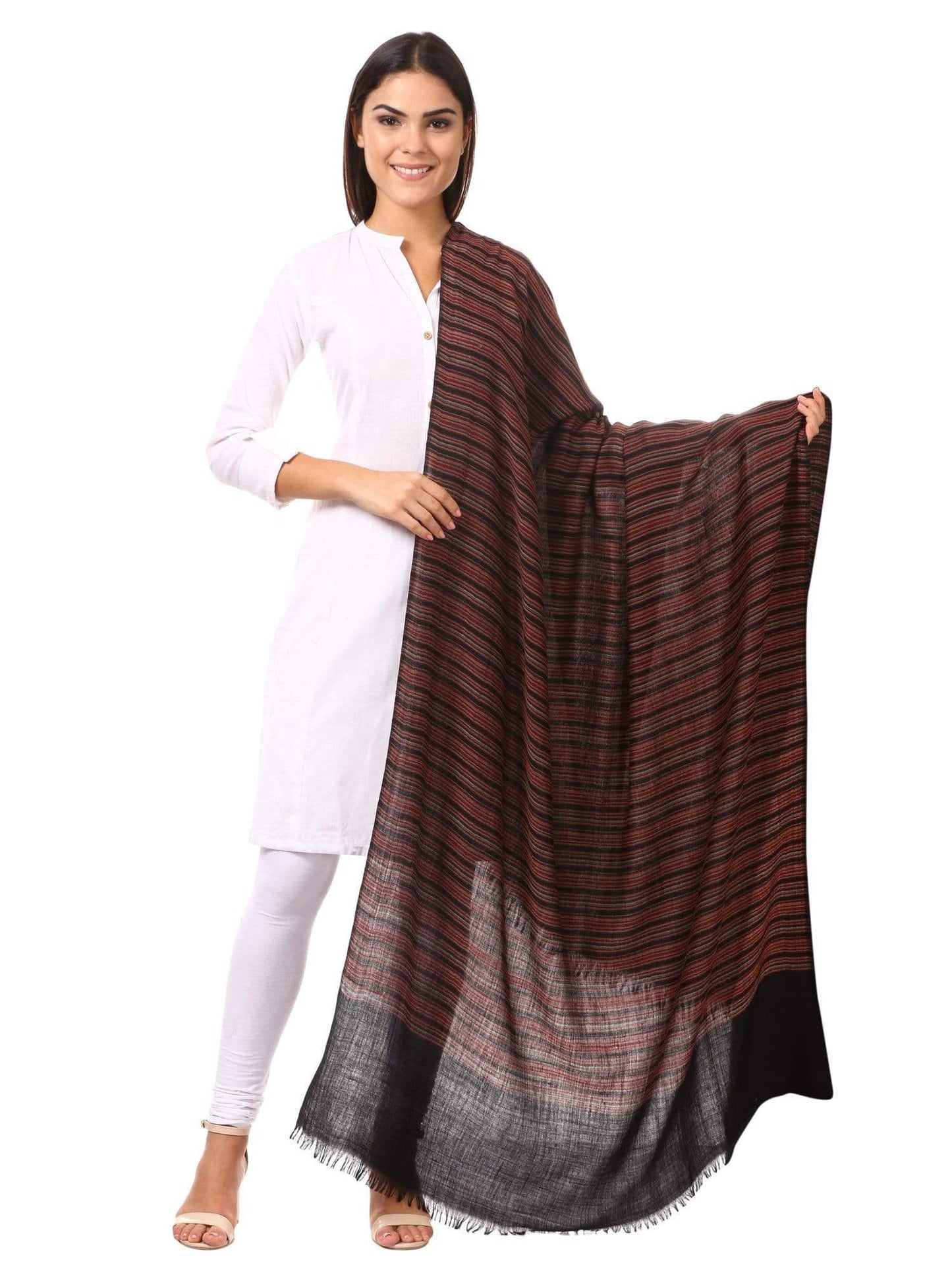 Pashtush India 100x200 Pashtush Women's Shawl, Fine Wool, Striped Design, Faux Pashmina, Soft and Warm, Black