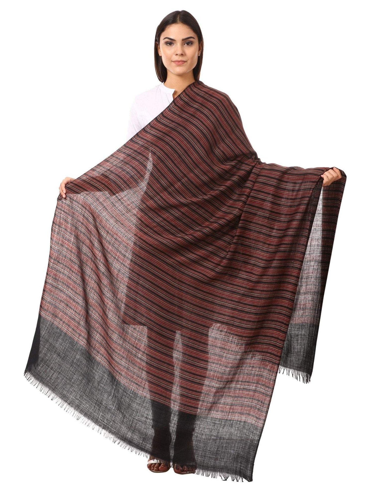 Pashtush India 100x200 Pashtush Women's Shawl, Fine Wool, Striped Design, Faux Pashmina, Soft and Warm, Black