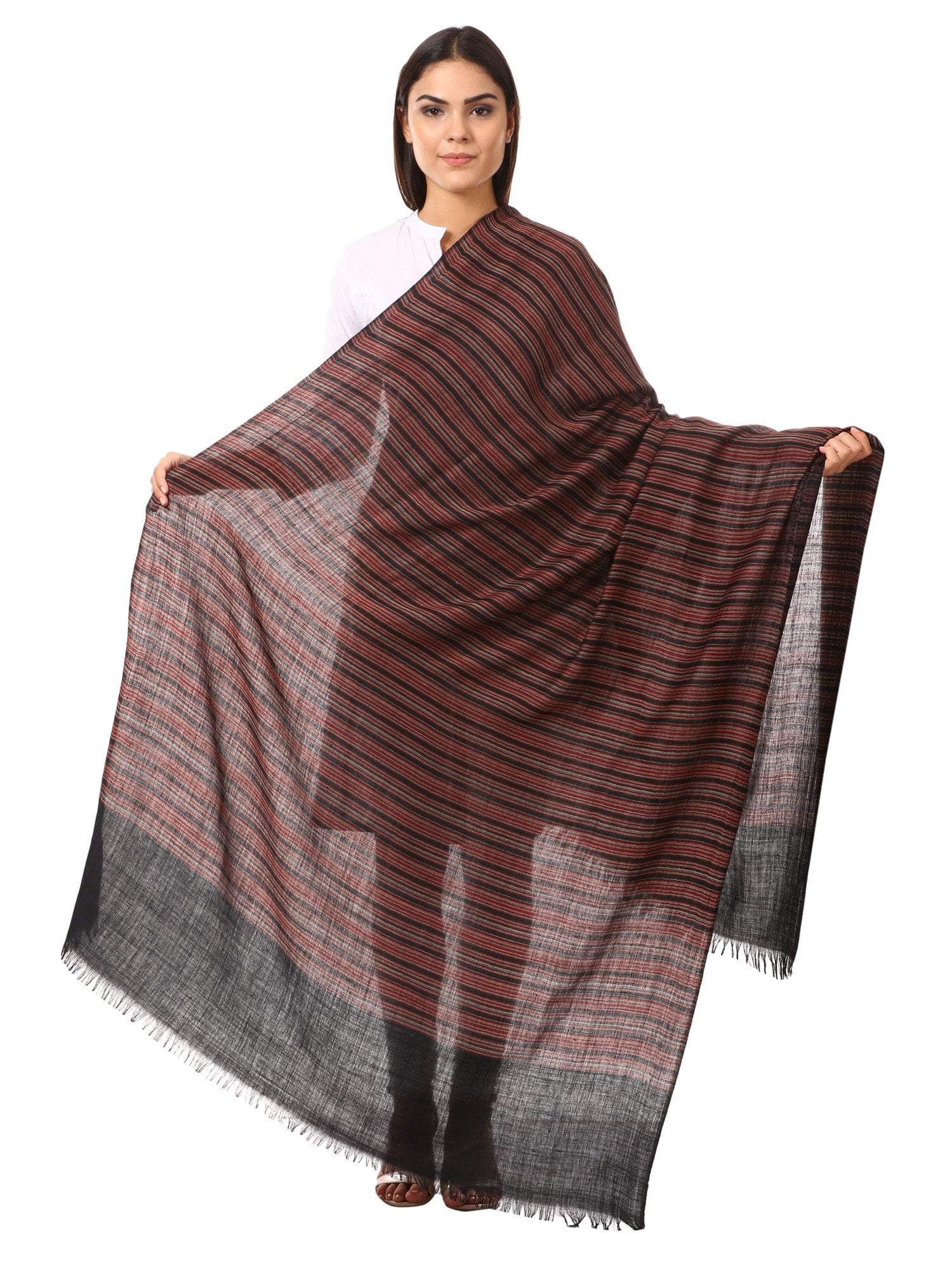 Pashtush India 100x200 Pashtush Women's Shawl, Fine Wool, Striped Design, Faux Pashmina, Soft and Warm, Black