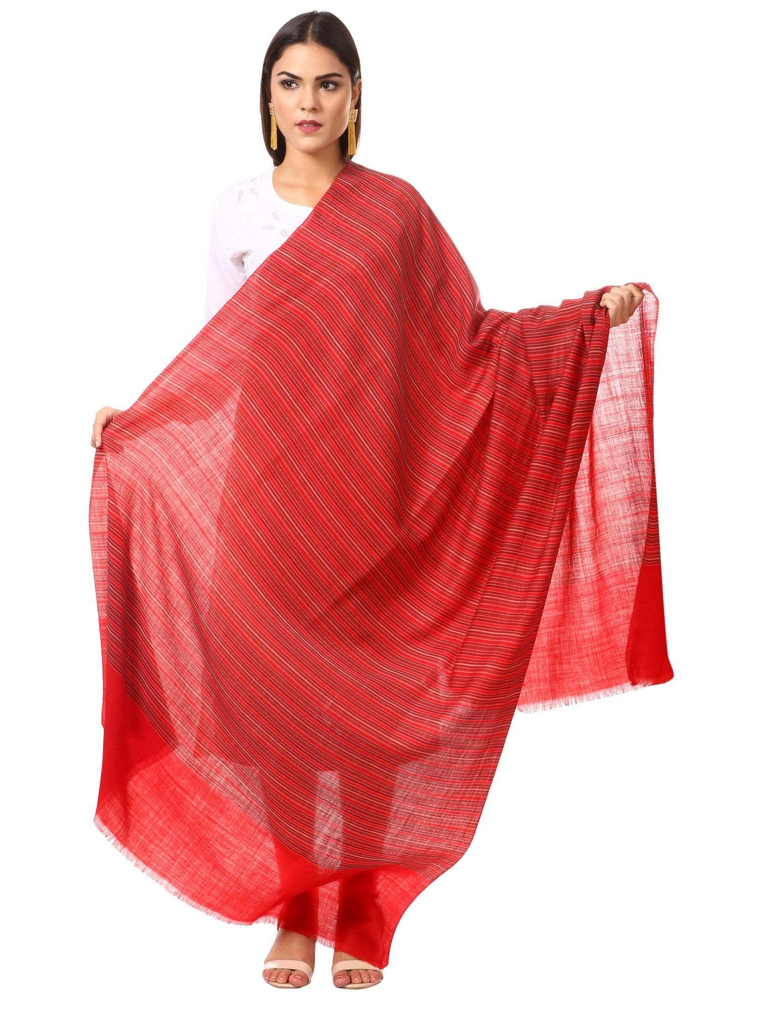 Pashtush Shawl Store Shawl Pashtush Women's Shawl, Fine Wool, Striped Design, Faux Pashmina, Soft and Warm, Deep Red