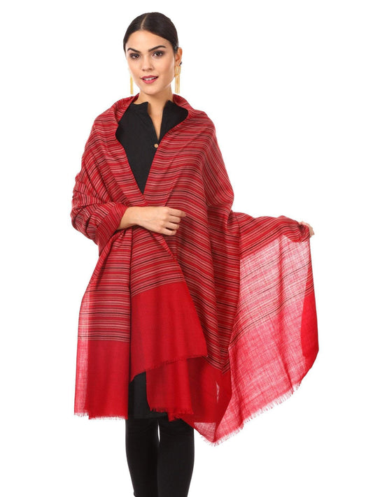 Pashtush Shawl Store Shawl Pashtush Women's Shawl, Fine Wool, Striped Design, Faux Pashmina, Soft and Warm, Maroon