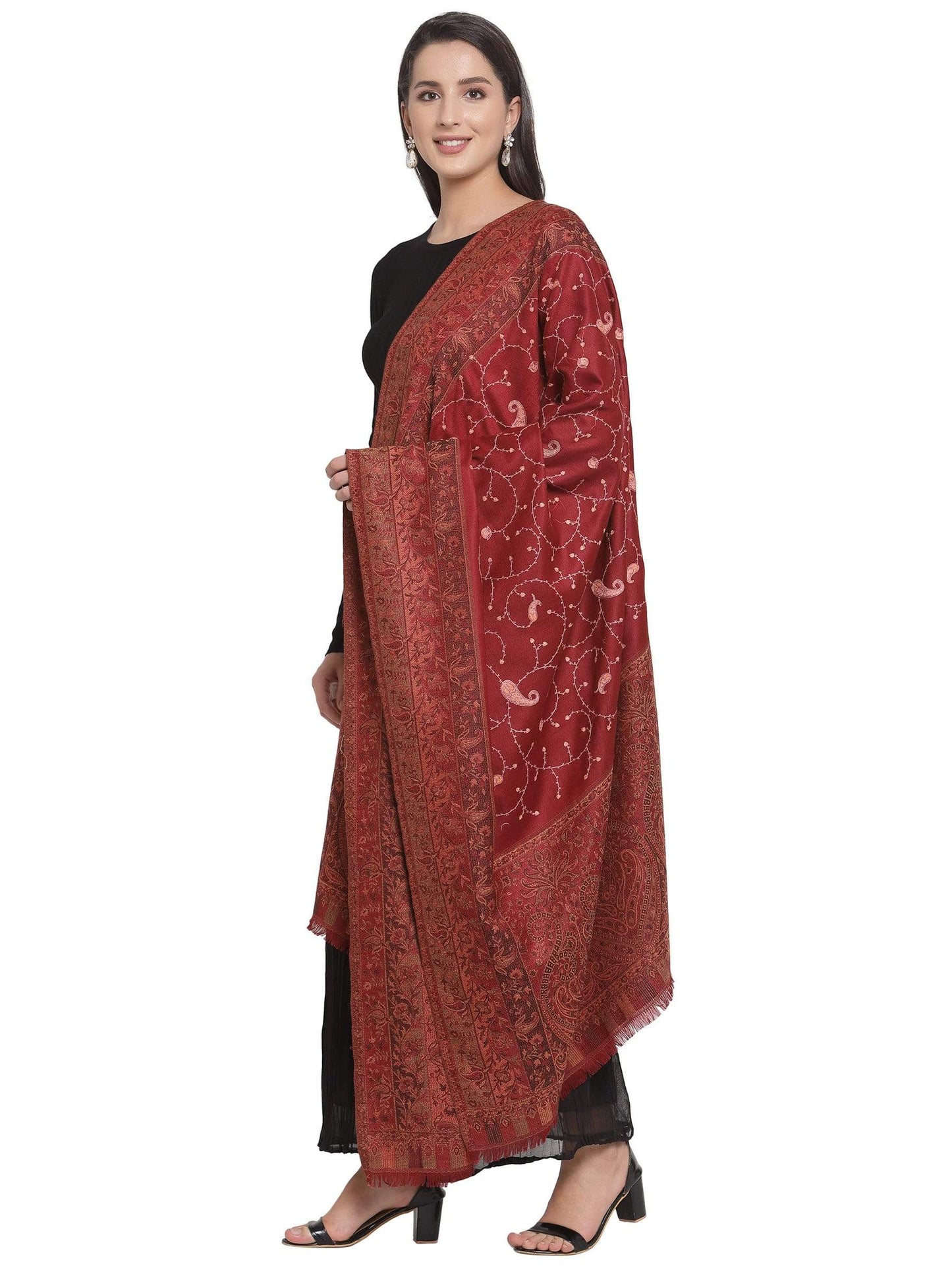 Pashtush India 100x200 Pashtush Women's Shawl, Vintage Jamawar Design with Needle Embroidery