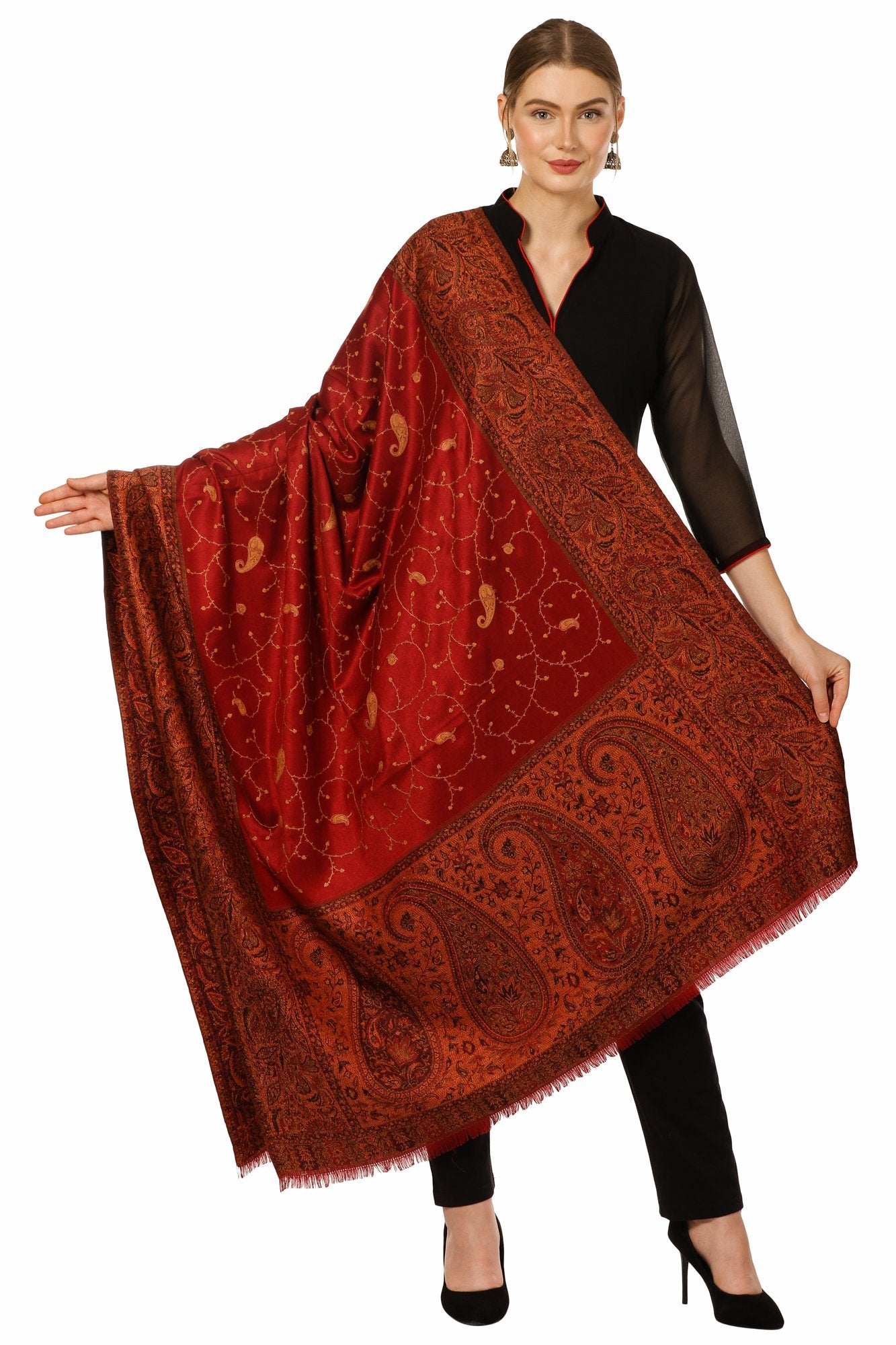 Pashtush Shawl Store Shawl Pashtush Women's Shawl, Vintage Jamawar Design with Needle Embroidery
