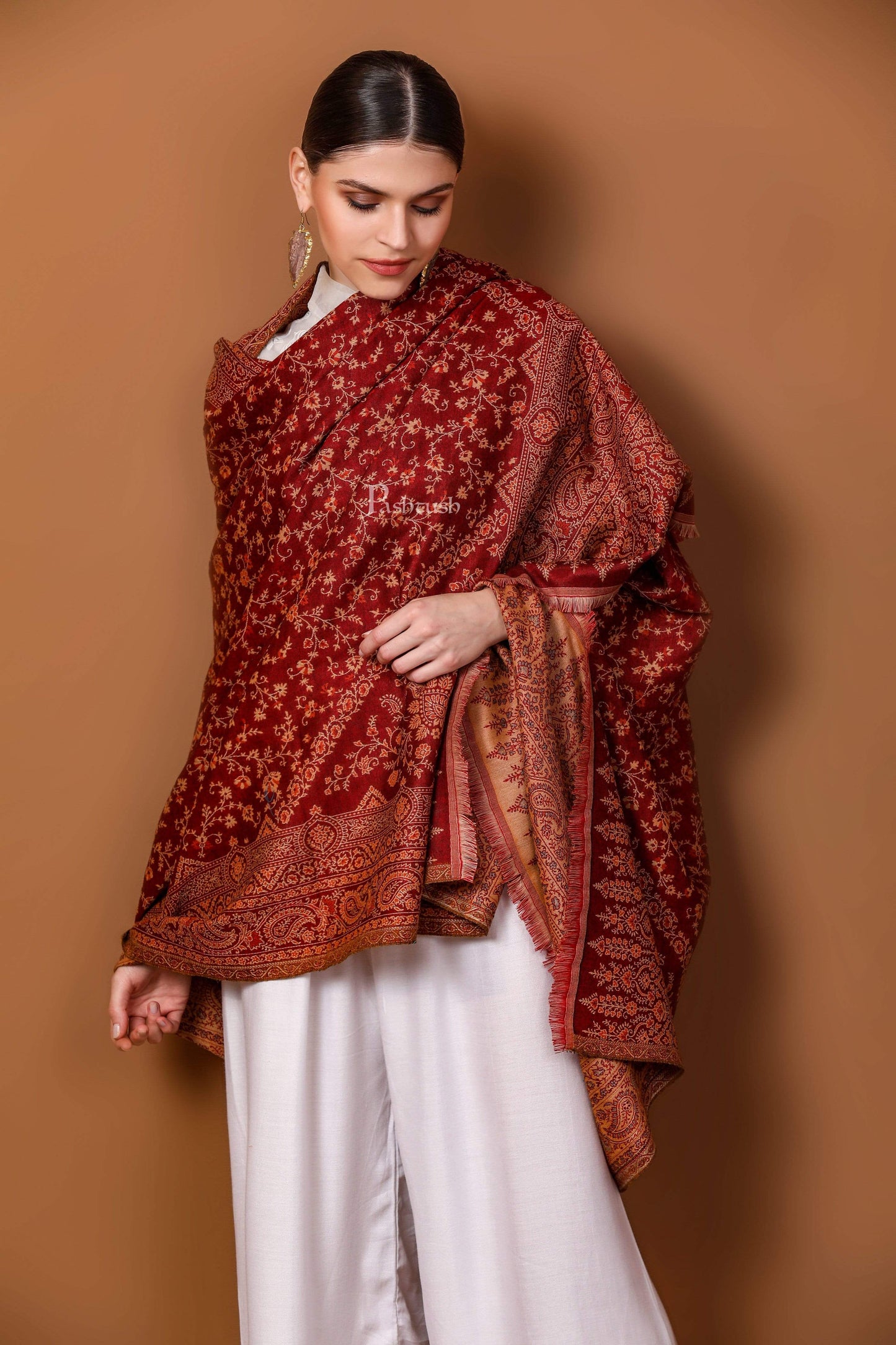 Pashtush India 100x200 Pashtush Women's Shawl, Warm and soft, Faux Pashmina Design, Maroon