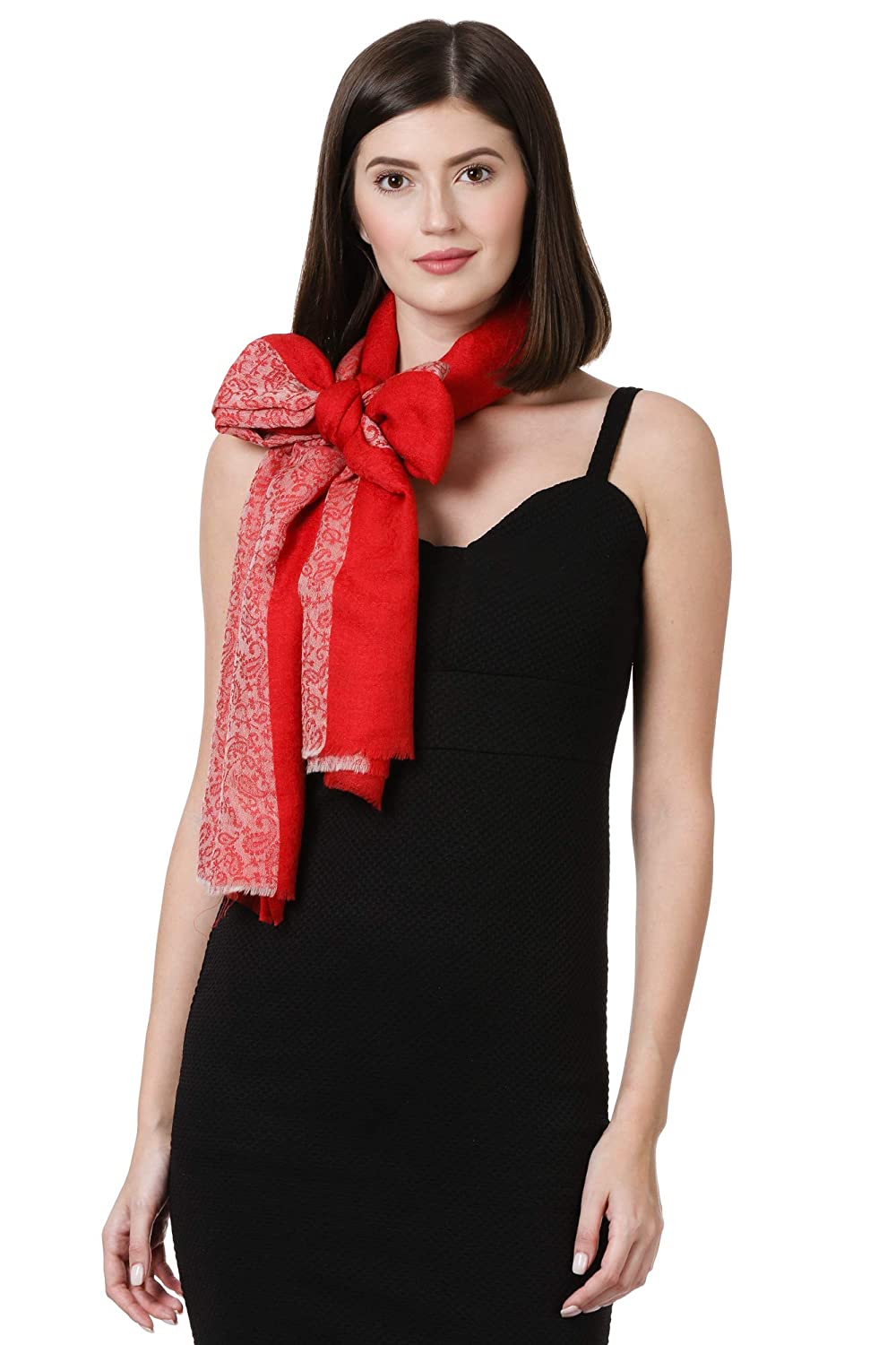 Pashtush India 70x200 Pashtush Women's Silk-Pashmina Feel Reversible Stole, Striped Scarf, Scarlet Red