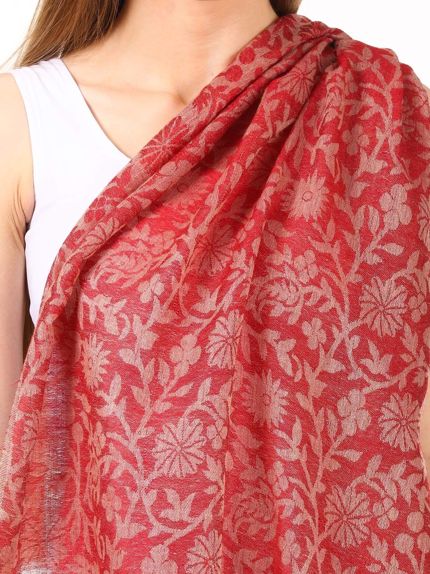 Pashtush India Stole Pashtush Women's Silk-Pashmina Reversible Floral Scarf, Soft and Warm, Morning Rose