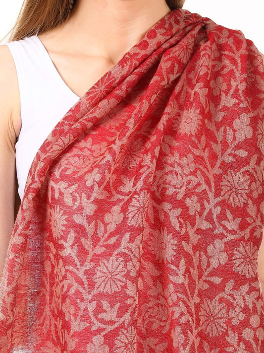 Pashtush India Stole Pashtush Women's Silk-Pashmina Reversible Floral Scarf, Soft and Warm, Morning Rose