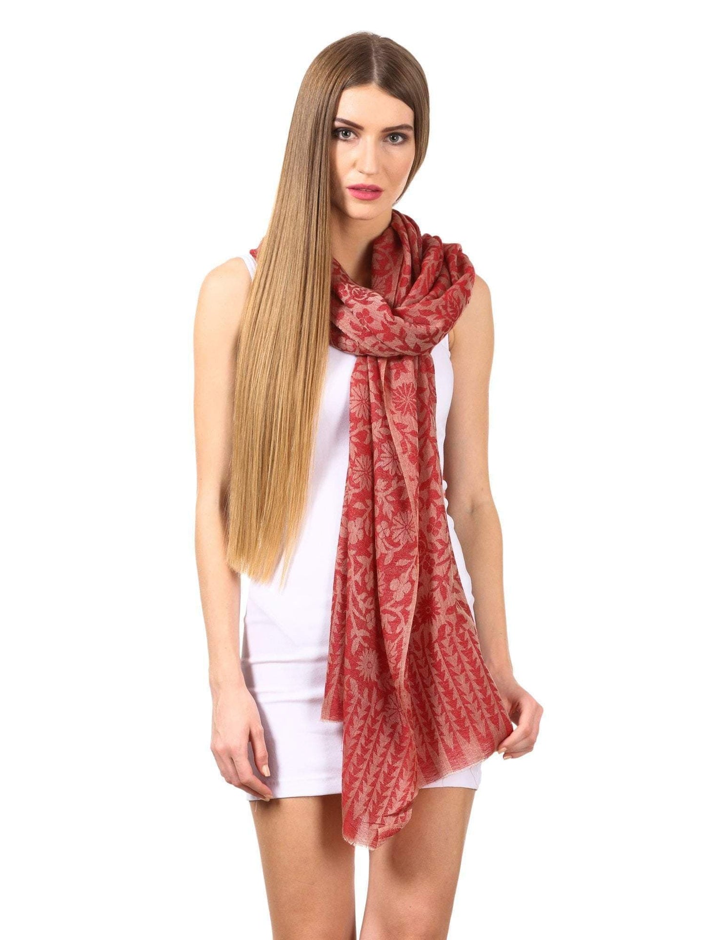 Pashtush India Stole Pashtush Women's Silk-Pashmina Reversible Floral Scarf, Soft and Warm, Morning Rose