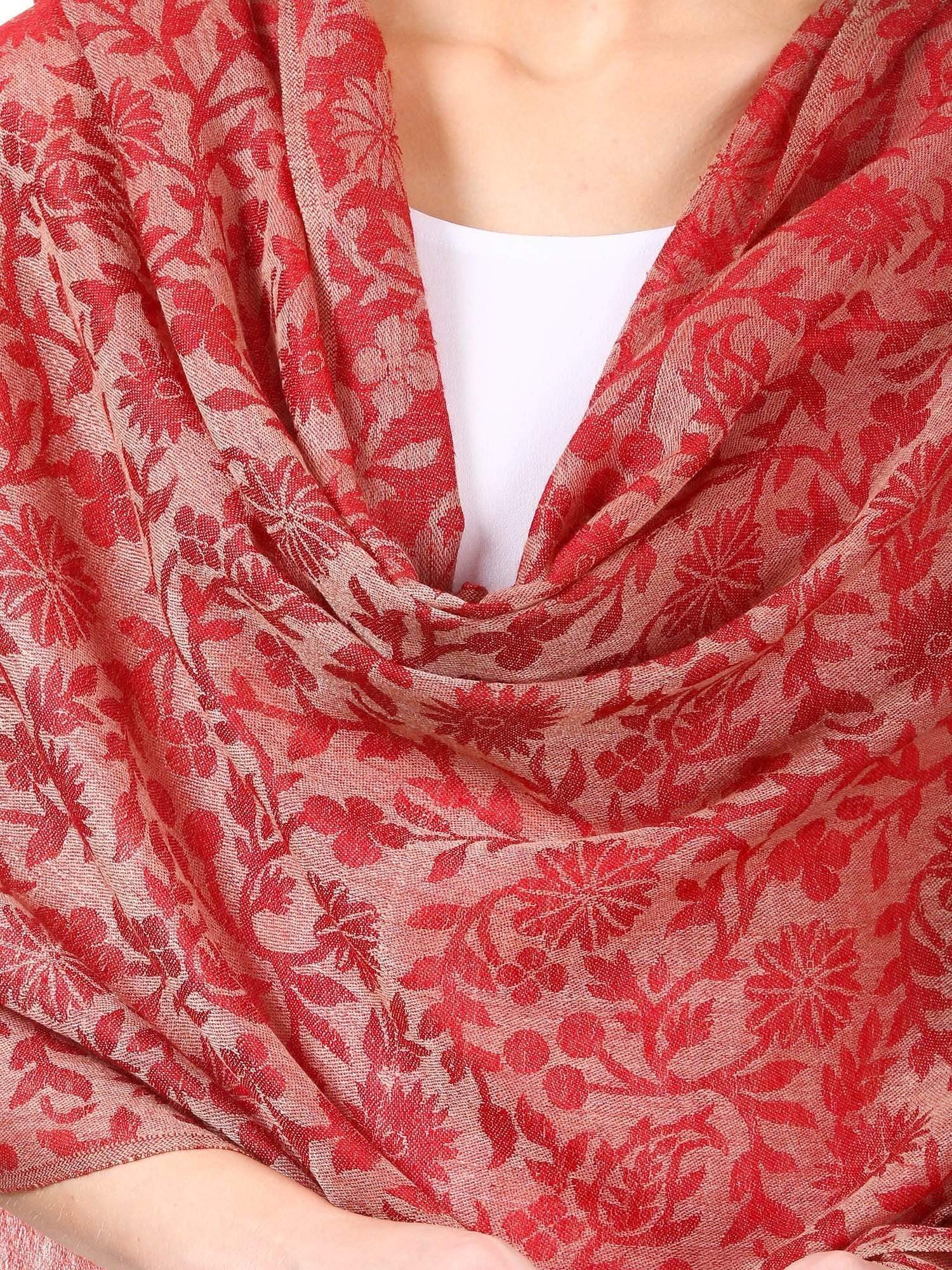 Pashtush India Stole Pashtush Women's Silk-Pashmina Reversible Floral Scarf, Soft and Warm, Morning Rose