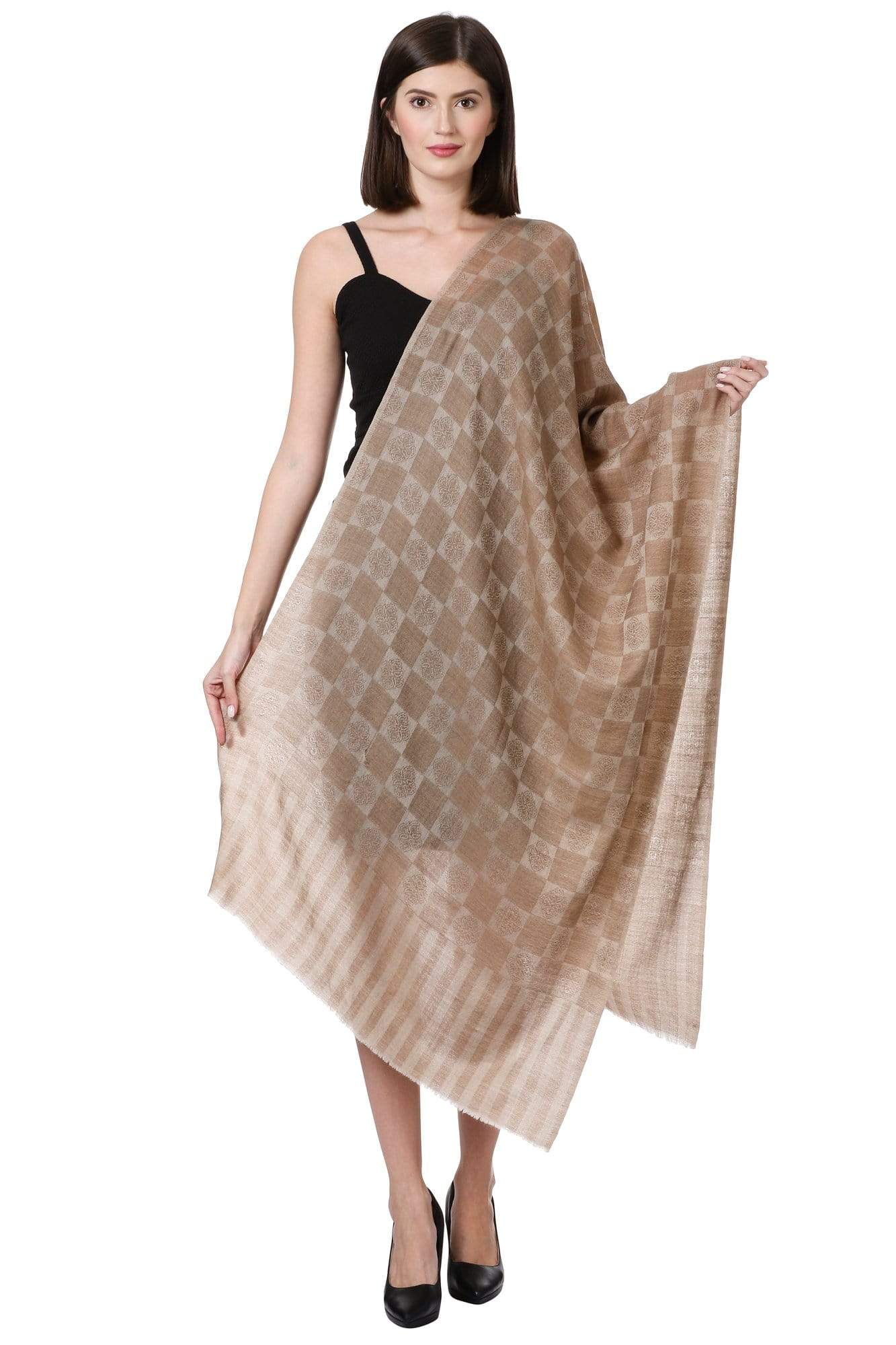 Pashtush India 70x200 Pashtush Women's Silk-Pashmina Reversible Stole, Dark Beige