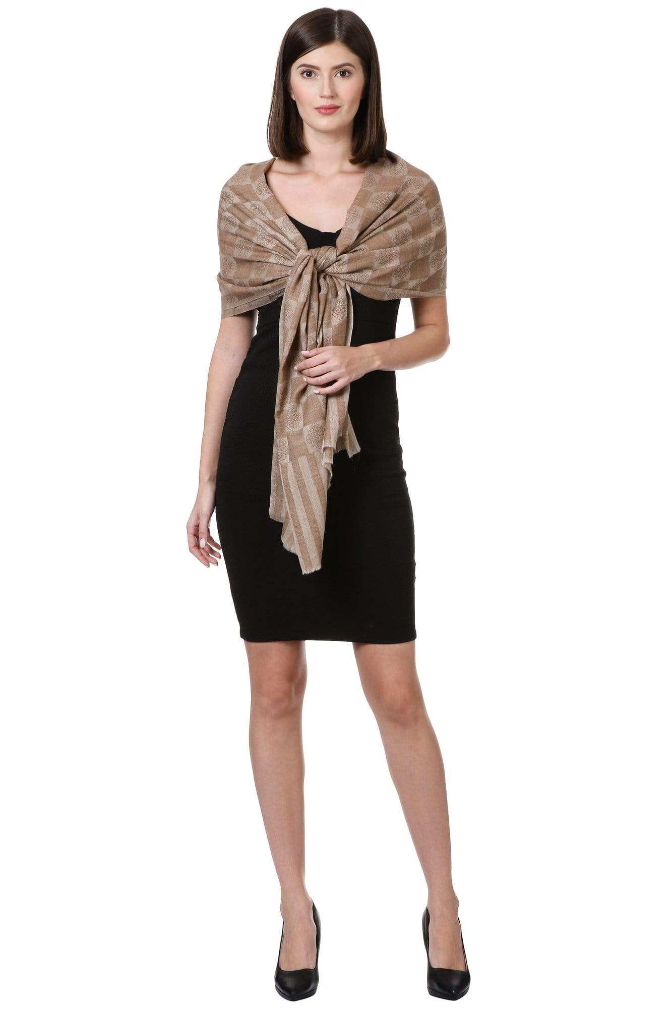 Pashtush India 70x200 Pashtush Women's Silk-Pashmina Reversible Stole, Dark Beige