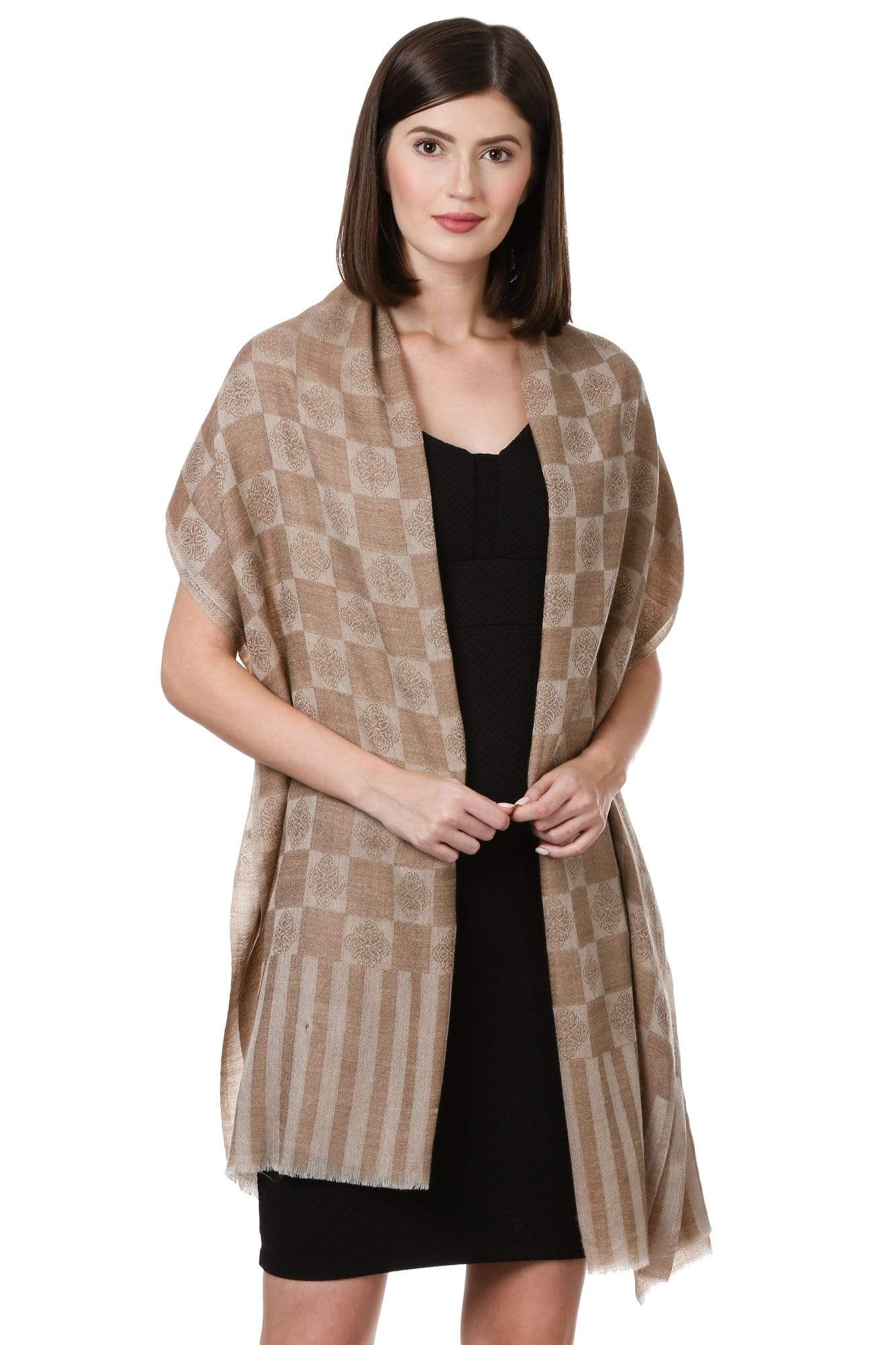Pashtush India 70x200 Pashtush Women's Silk-Pashmina Reversible Stole, Dark Beige