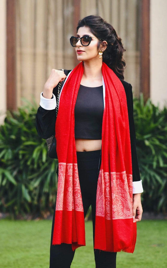 Pashtush India Stole Pashtush Women's Silk-Pashmina Reversible Stole, Scarlet Red