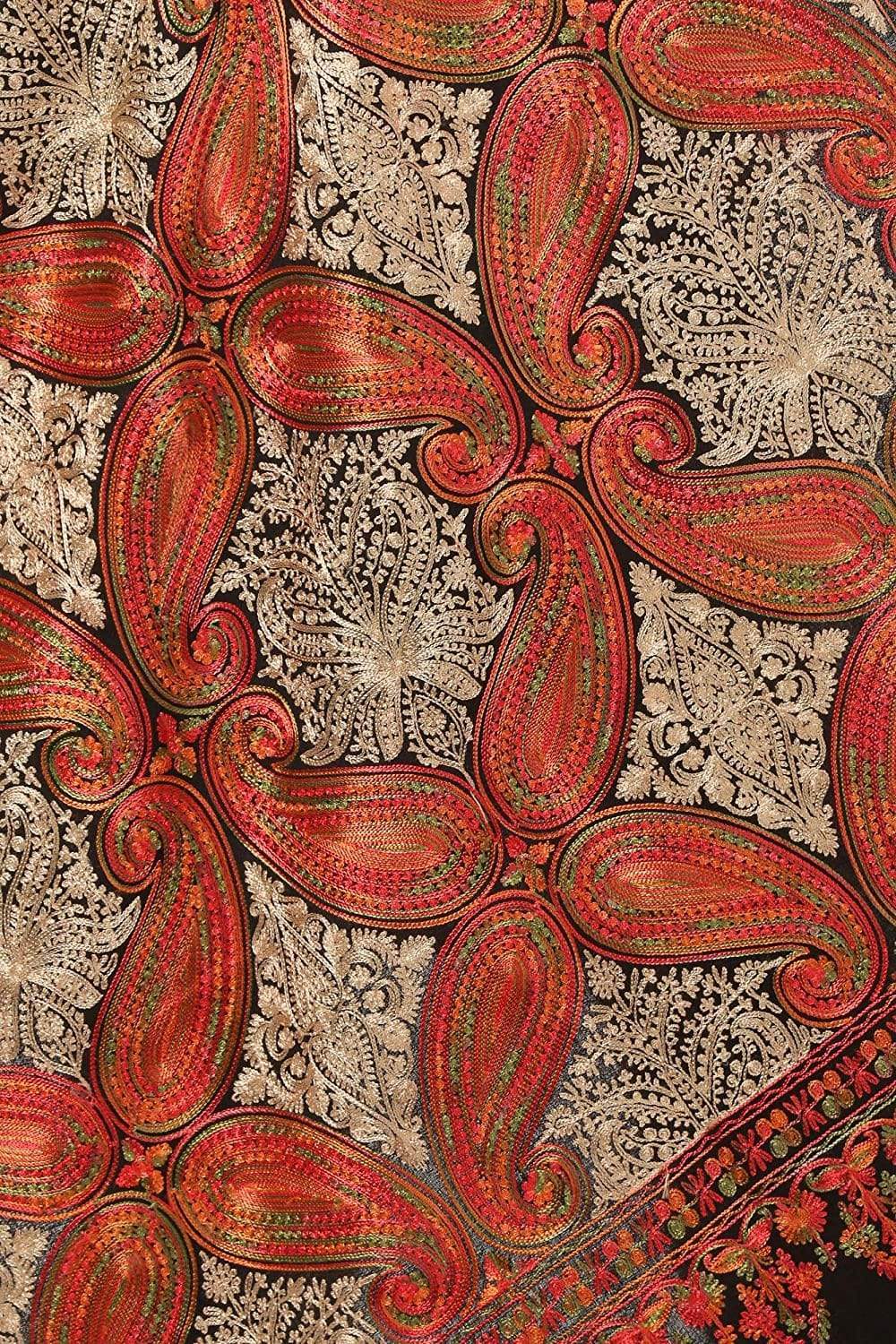 Pashtush India 70x200 Pashtush Women's silk wool hand embroidery stole. Extra Soft Scarf