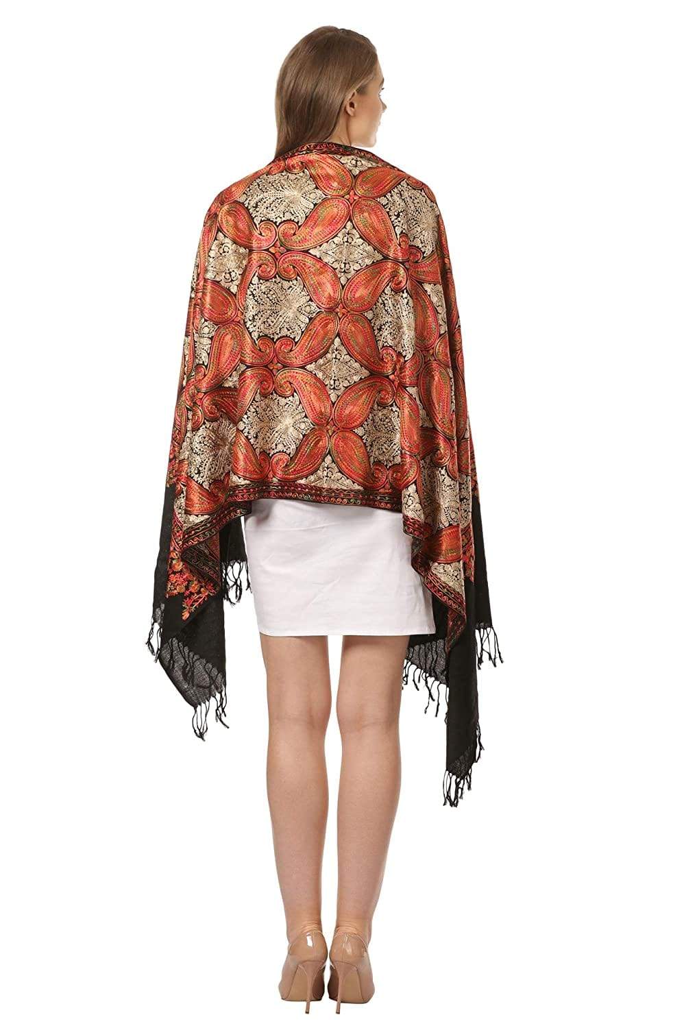 Pashtush India 70x200 Pashtush Women's silk wool hand embroidery stole. Extra Soft Scarf