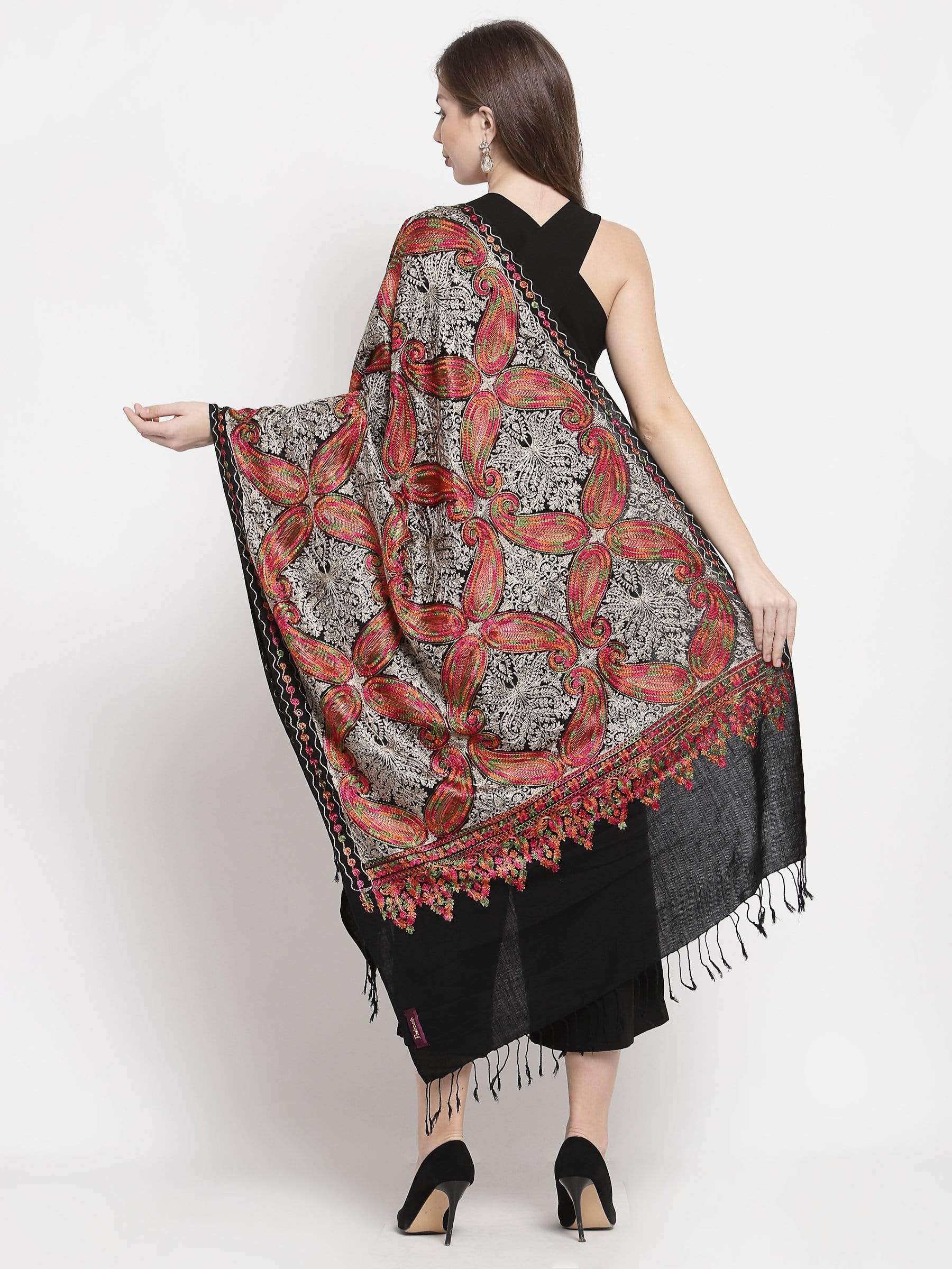 Pashtush India 70x200 Pashtush Women's silk wool hand embroidery stole. Extra Soft Scarf
