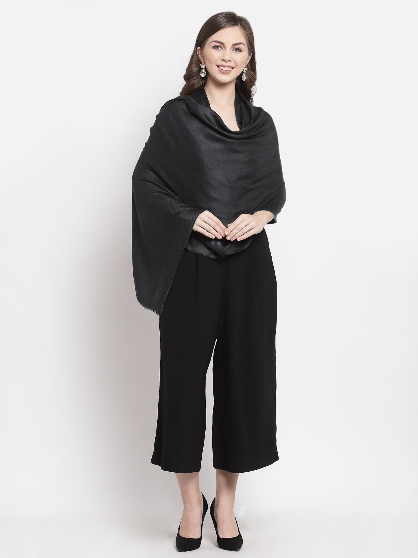 Pashtush India 70x200 Pashtush Women's Silky Bamboo Reversible Scarf, Shawls, Stoles, Wraps, Charcoal