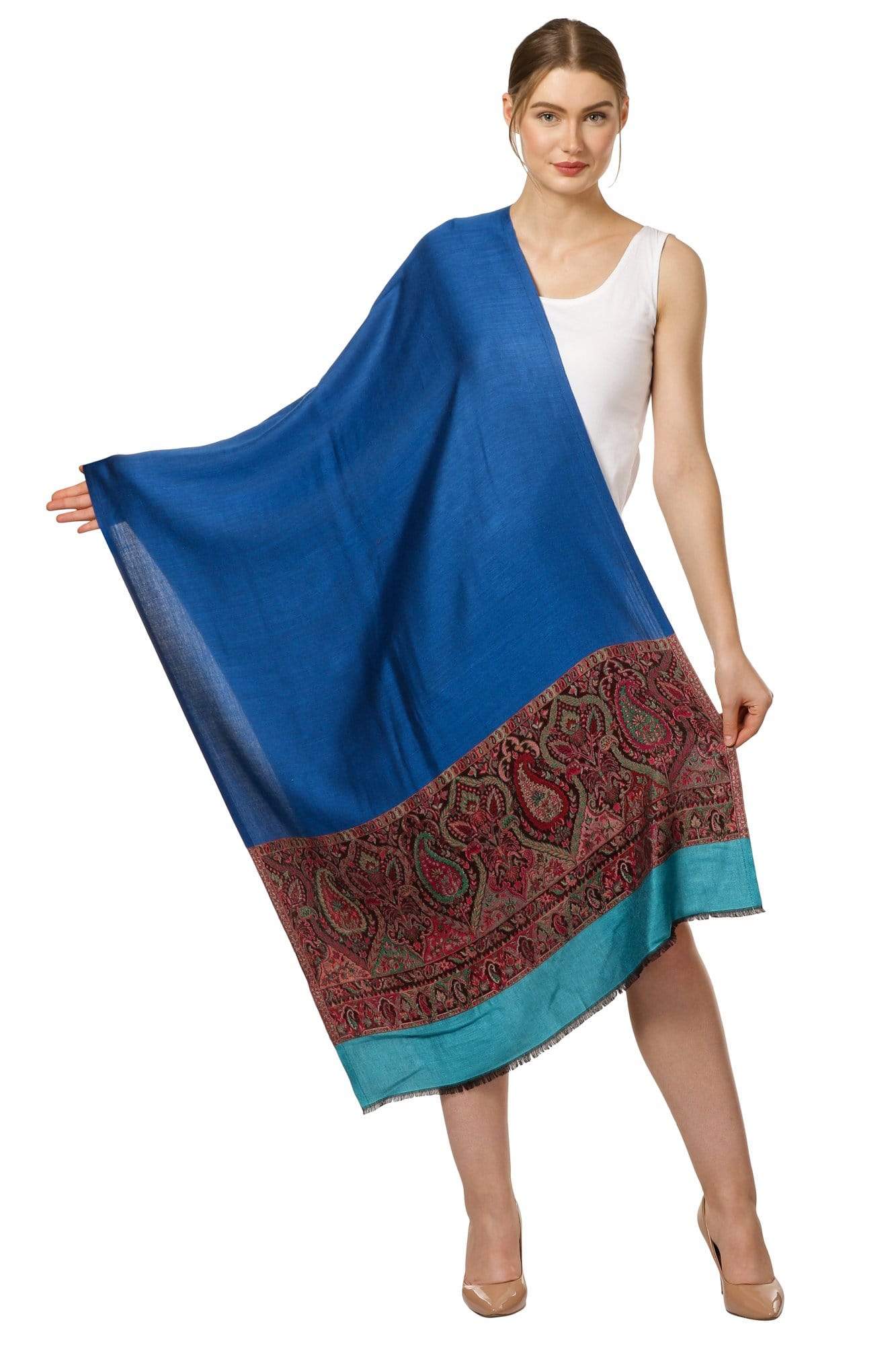Pashtush Shawl Store Stole Pashtush Women's Silky Pashmina Reversible Scarf, Shawls, Stoles, Blue