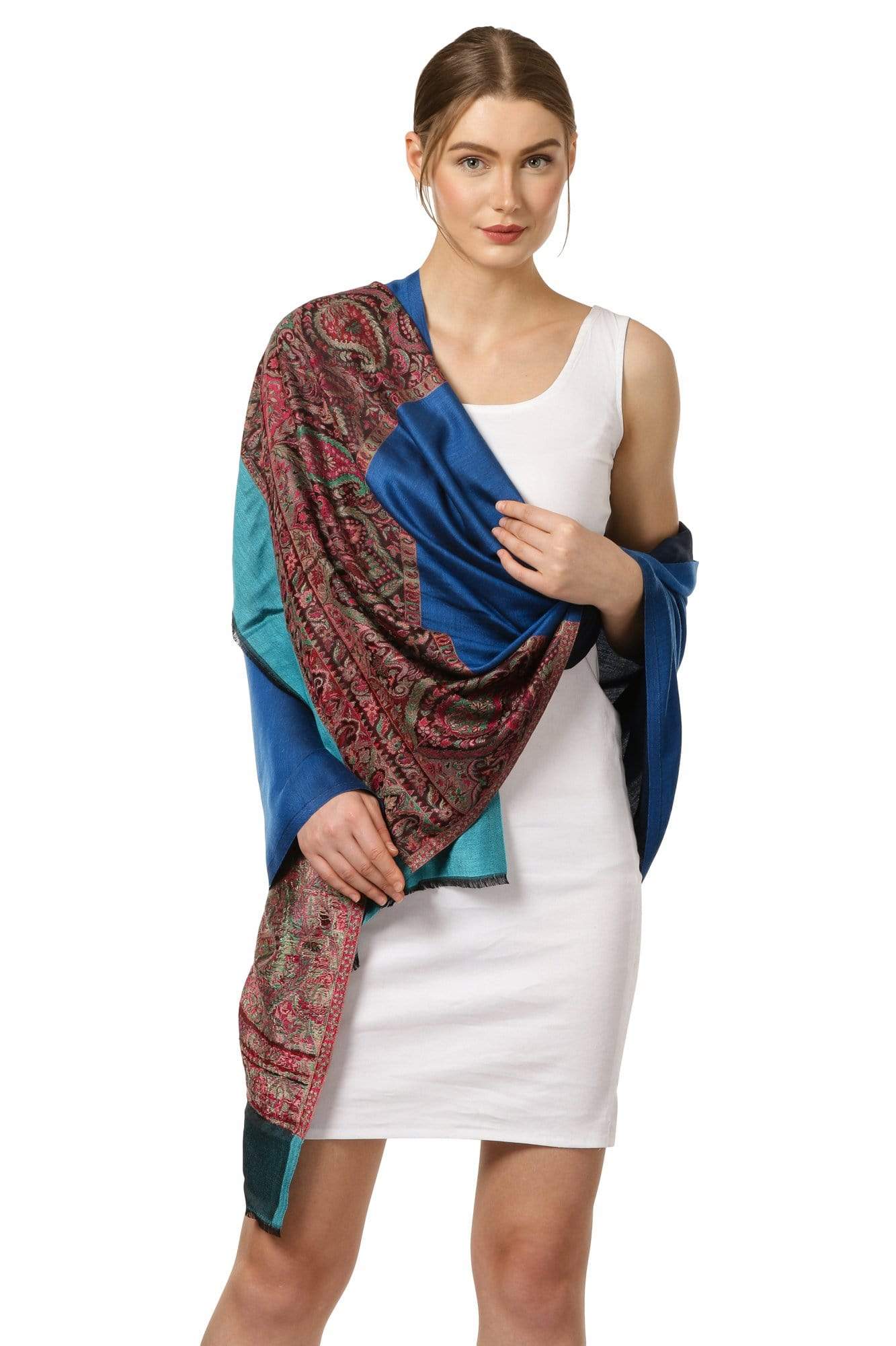 Pashtush Shawl Store Stole Pashtush Women's Silky Pashmina Reversible Scarf, Shawls, Stoles, Blue