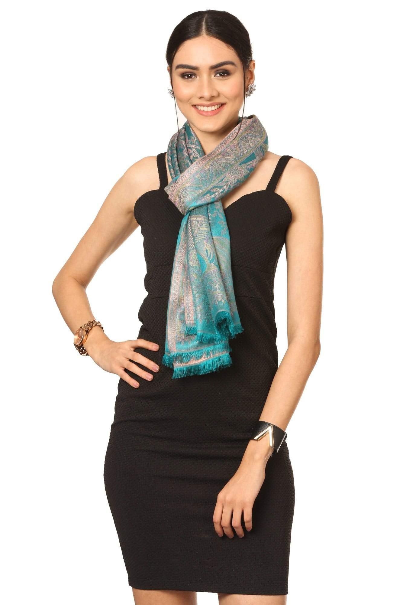 Pashtush India Shawl Pashtush Women's Soft Bamboo Scarf, Casual Shawls, Stoles, Wraps (size 28 x 80 inches) - Blue/Grey