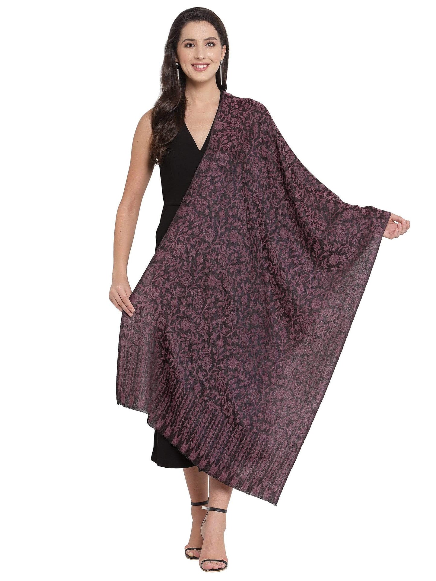 Pashtush India 70x200 Pashtush Women's Soft Fine Wool Floral Scarf, Soft And Warm
