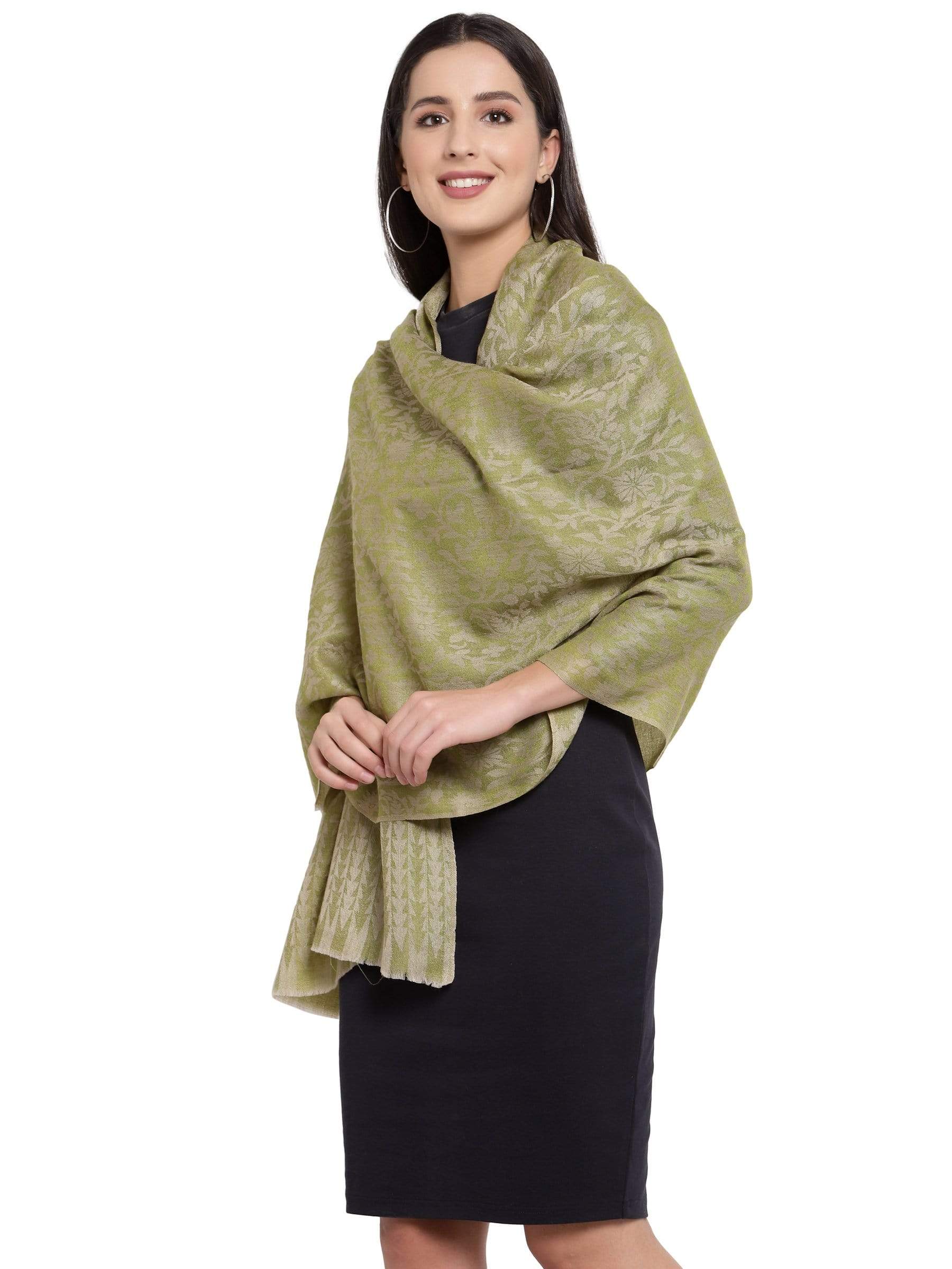 Pashtush India 70x200 Pashtush Women's Soft Fine Wool Floral Scarf, Soft and Warm, Emerald Green