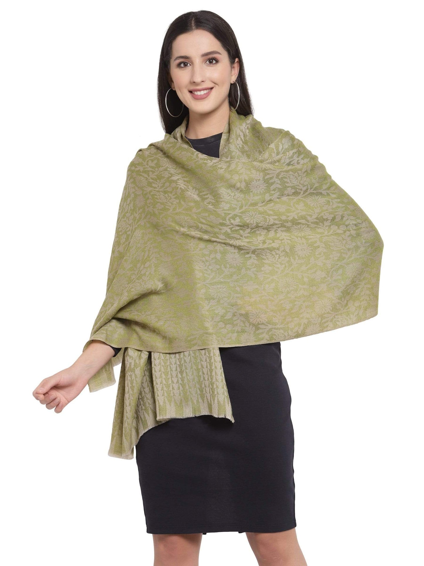 Pashtush India 70x200 Pashtush Women's Soft Fine Wool Floral Scarf, Soft and Warm, Emerald Green