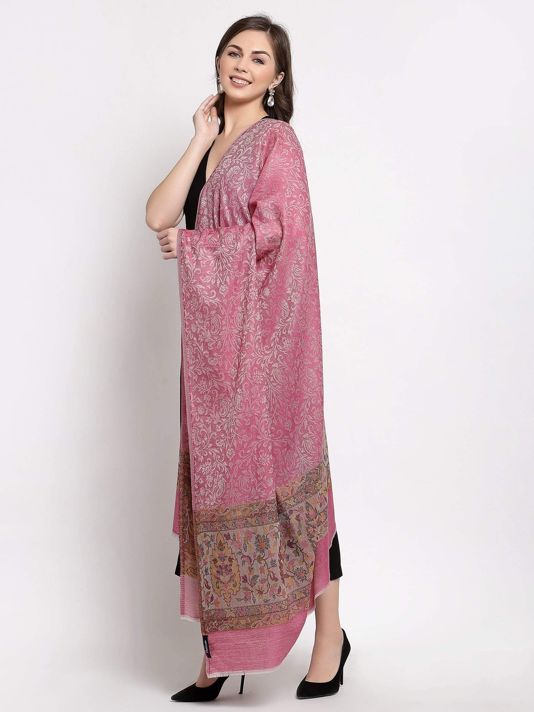 Pashtush India 100x200 Pashtush Women's Soft Wool Cashmere Blended Shawl, Kaani Palla, fuchsia