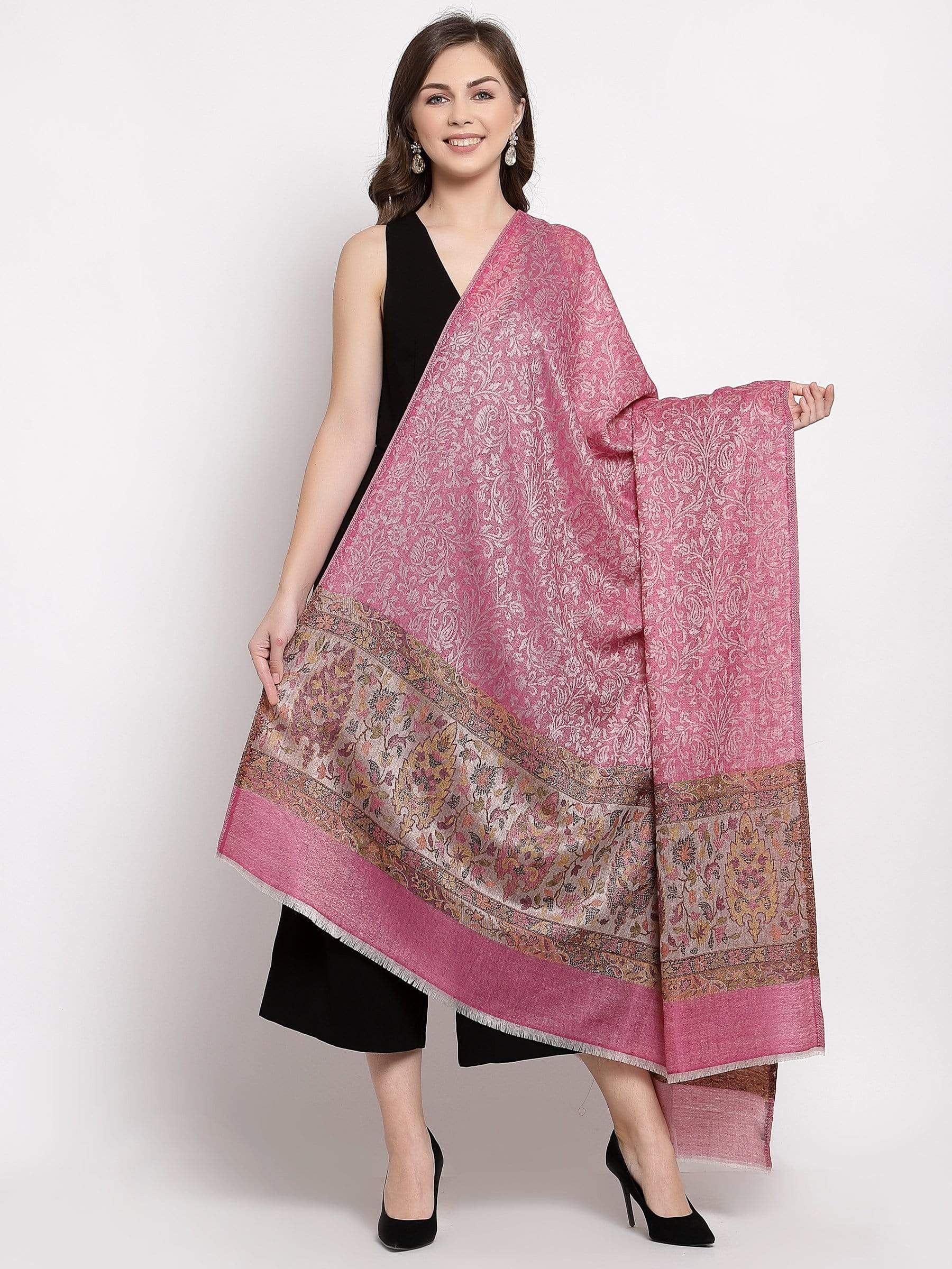Pashtush India 100x200 Pashtush Women's Soft Wool Cashmere Blended Shawl, Kaani Palla, fuchsia