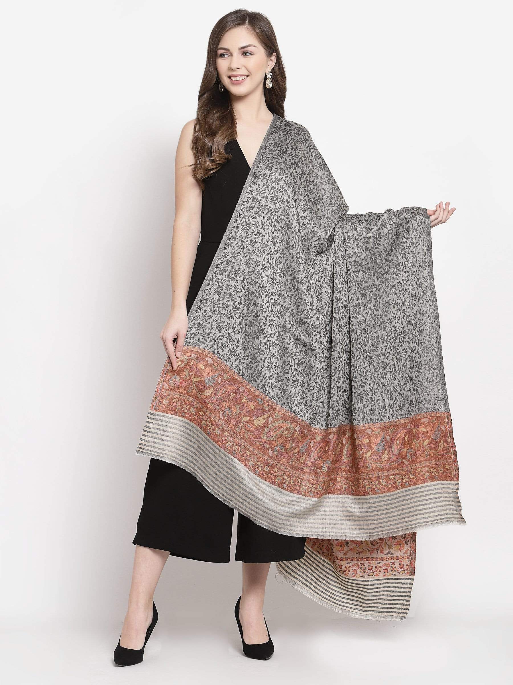 Pashtush India 100x200 Pashtush Women's Soft Wool Cashmere Blended Shawl, Kaani Palla, Grey