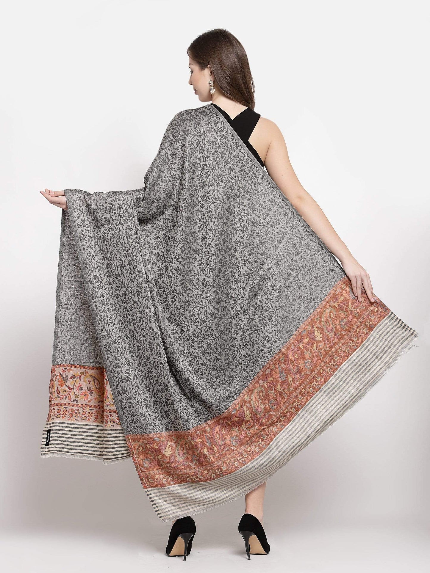 Pashtush India 100x200 Pashtush Women's Soft Wool Cashmere Blended Shawl, Kaani Palla, Grey