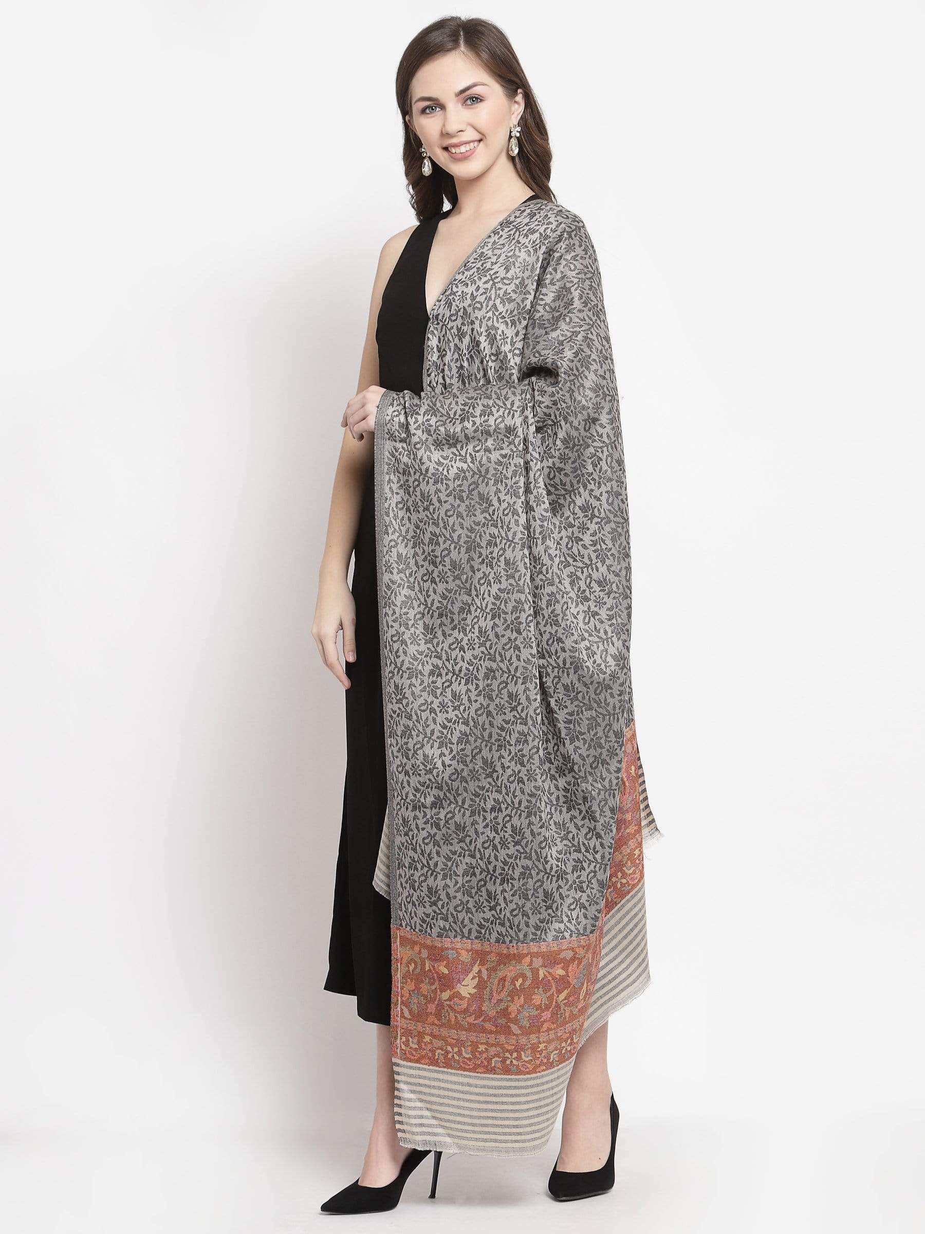 Pashtush India 100x200 Pashtush Women's Soft Wool Cashmere Blended Shawl, Kaani Palla, Grey
