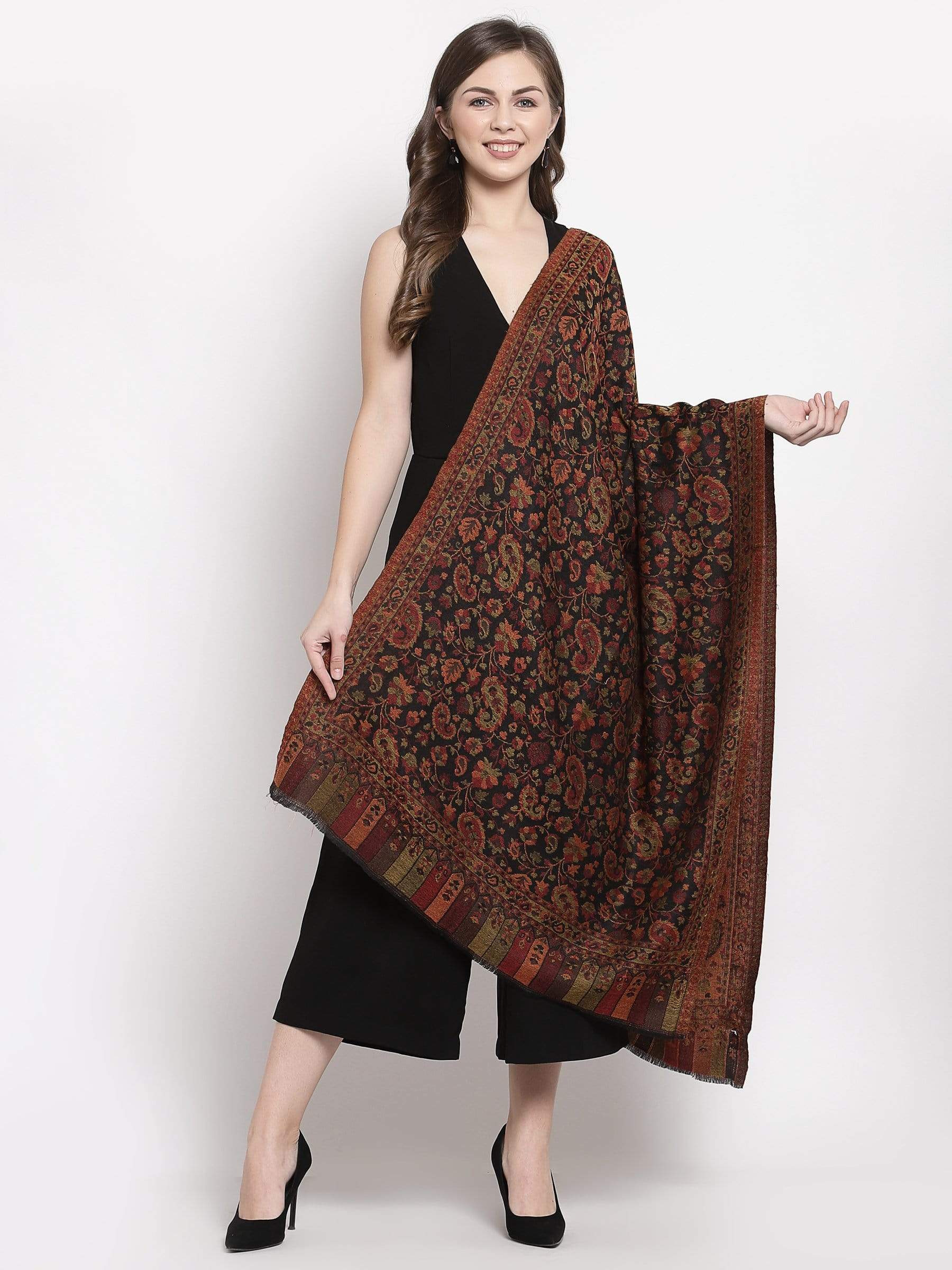 Pashtush India 70x200 Pashtush Women's Soft Wool, Reversible Stole, Scarf, Kaani Weave