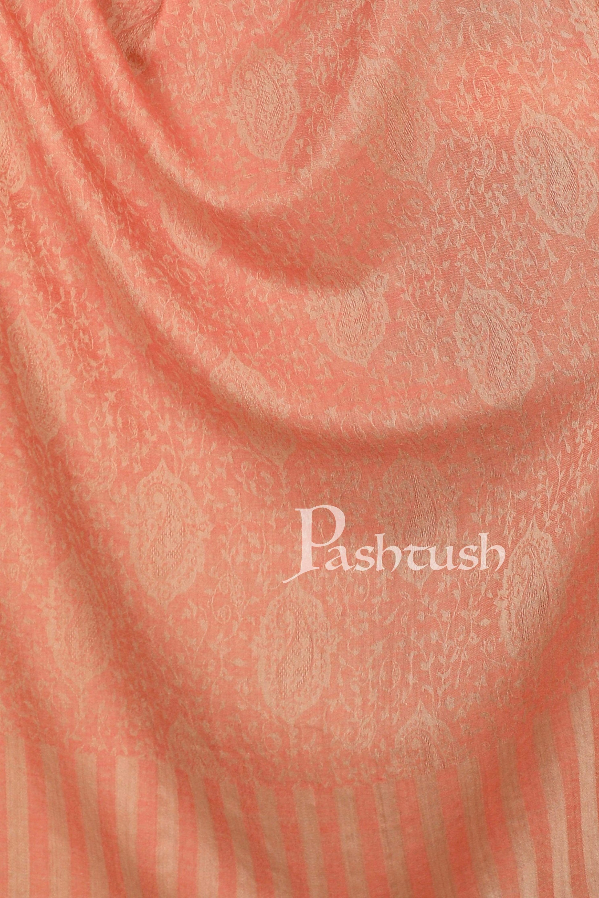 Pashtush India Stole Pashtush Women's Soft Wool, Reversible Stole Scarf, Paisley Weave, Salmon Colour