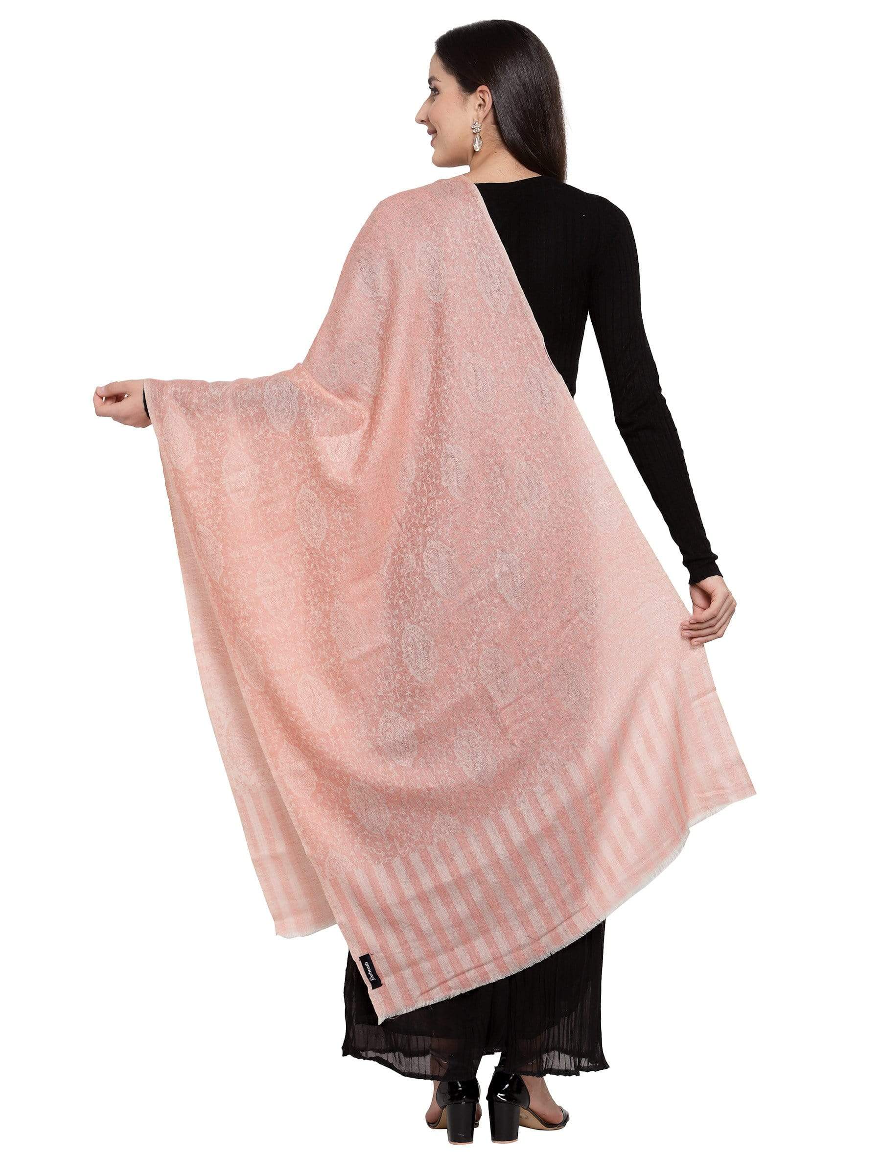 Pashtush India 70x200 Pashtush Women's Soft Wool, Reversible Stole Scarf, Paisley Weave, Salmon Colour