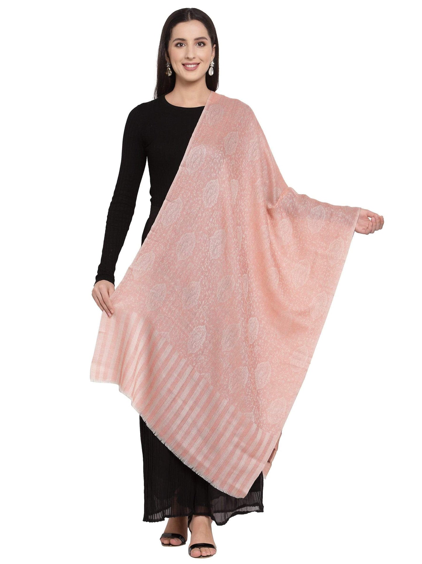 Pashtush India 70x200 Pashtush Women's Soft Wool, Reversible Stole Scarf, Paisley Weave, Salmon Colour