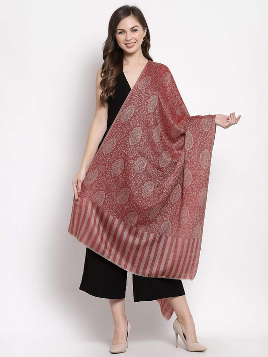 Pashtush India 70x200 Pashtush Women's Soft Wool, Reversible Stole Scarf, Self Paisley Weave, Ruby