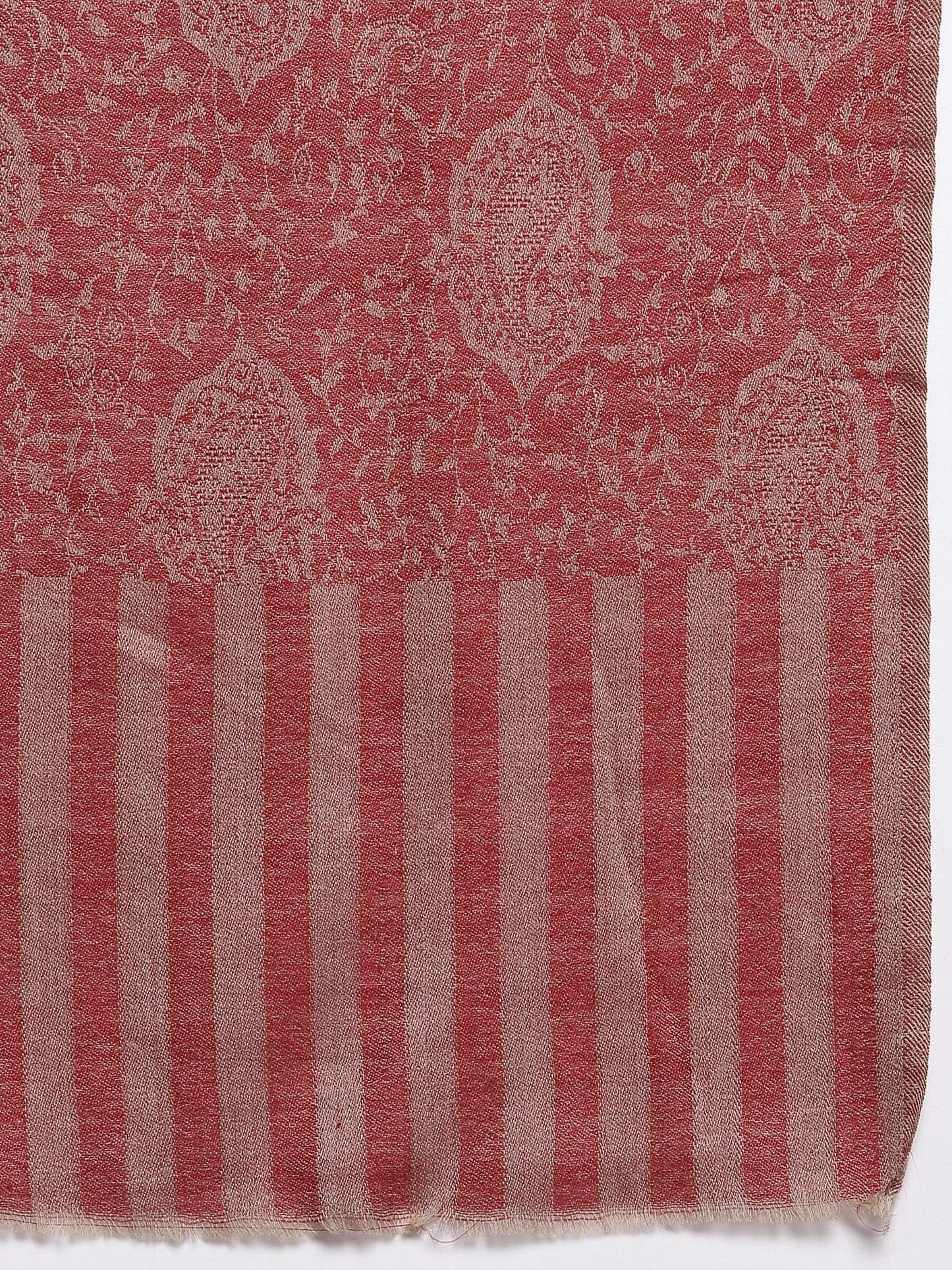 Pashtush India 70x200 Pashtush Women's Soft Wool, Reversible Stole Scarf, Self Paisley Weave, Ruby