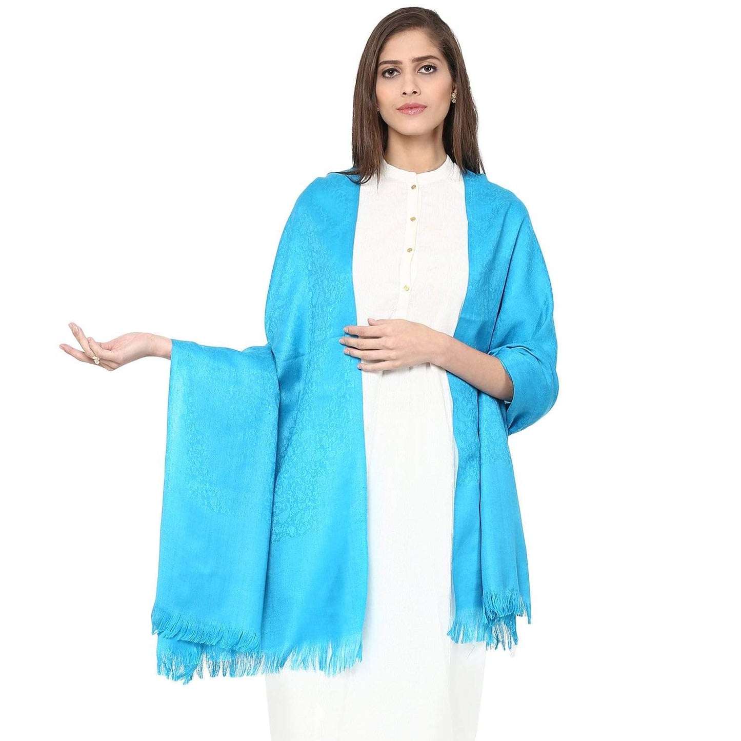 Pashtush Store Shawl Pashtush Women's Soft Wool Shawl Majenta with Jacquard Design, Aqua